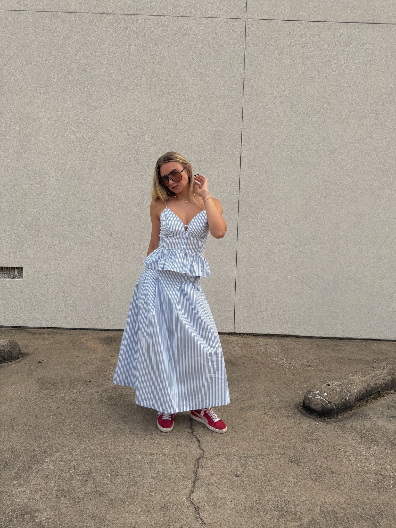 Blue Striped Midi Skirt