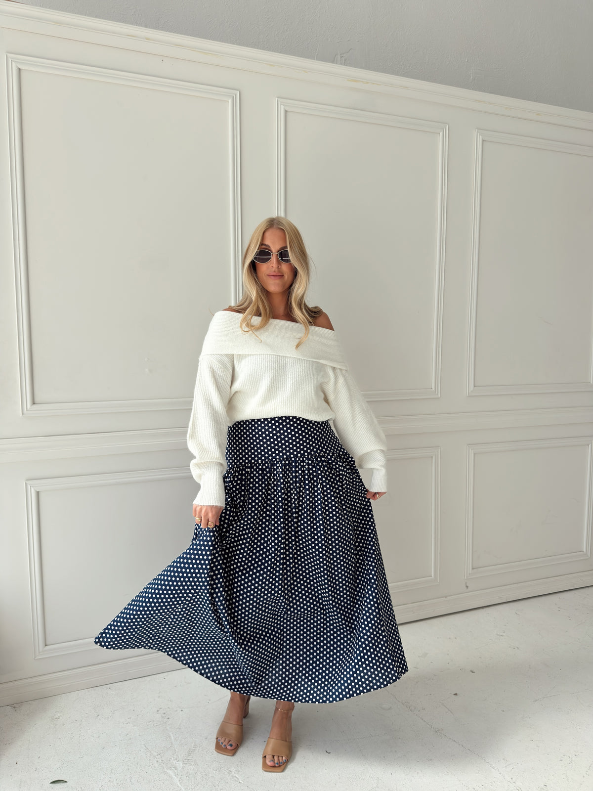 Set Your Sails Polka Dot Skirt - Navy