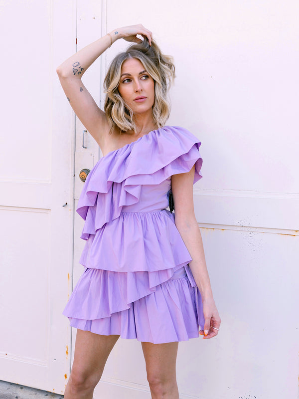 Endless Rose One-Shoulder Lavender Ruffled Mini Dress