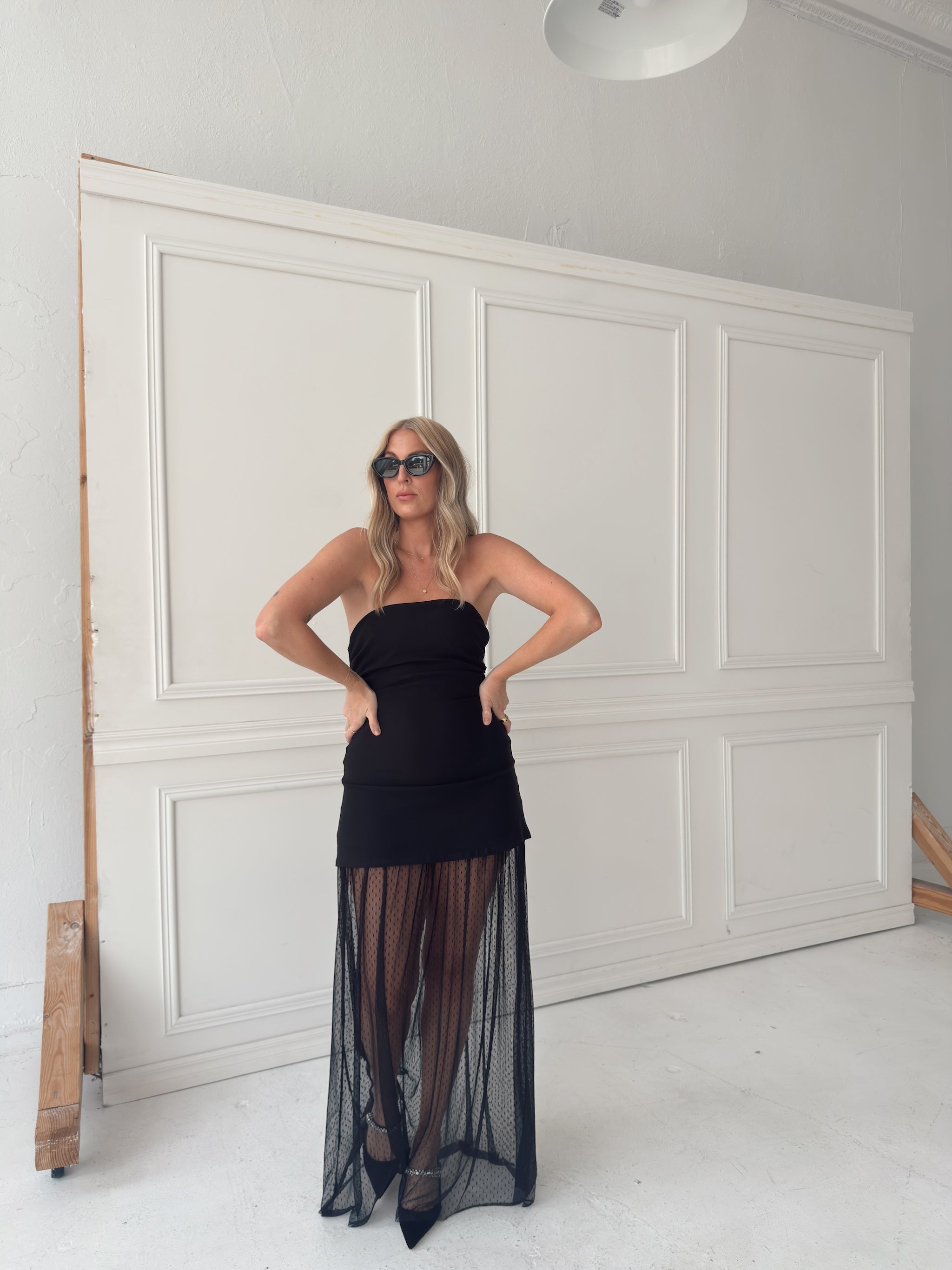 Melissa Strapless Mesh Maxi Dress - Black