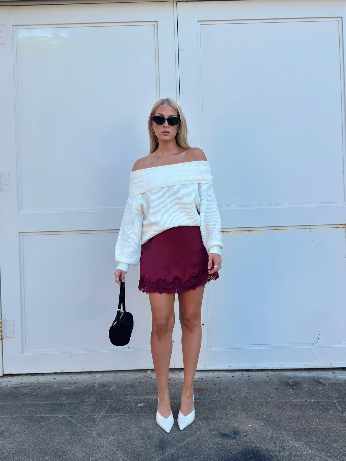 Pre-order Sabrina Lace Trim Mini Skort - Wine (restock eta 10/13)