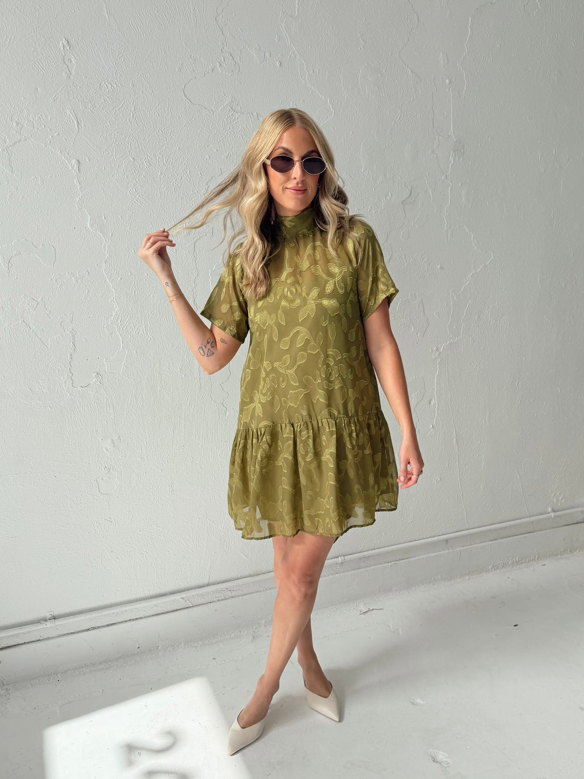 Kelly Floral Mini Dress - Olive