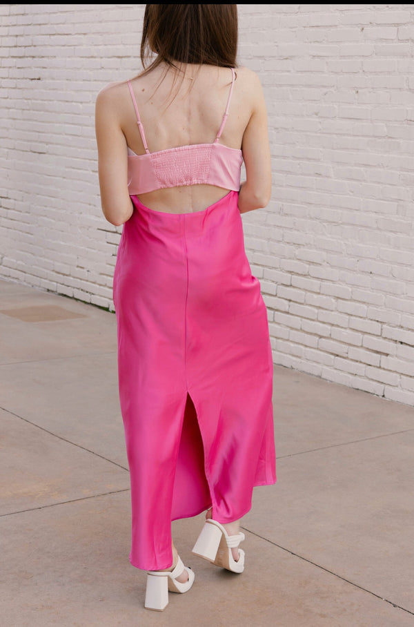 Endless Rose Pink Colorblock Satin Maxi Dress