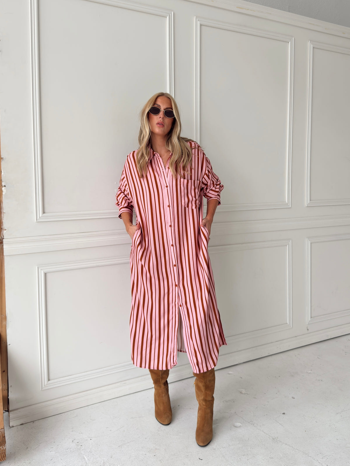 Warren Pink & Brown Midi Dress