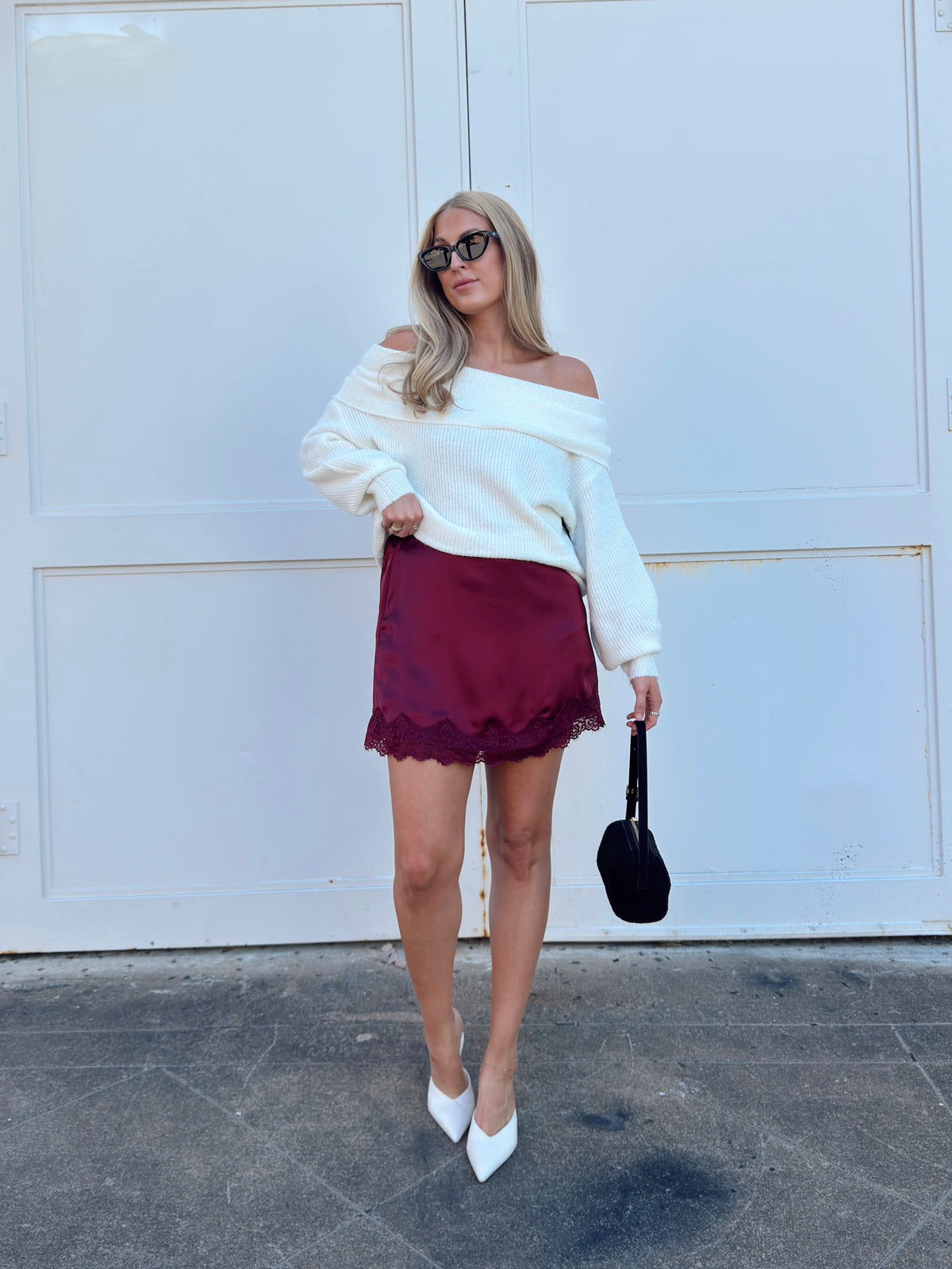 Pre-order Sabrina Lace Trim Mini Skort - Wine (restock eta 10/13)
