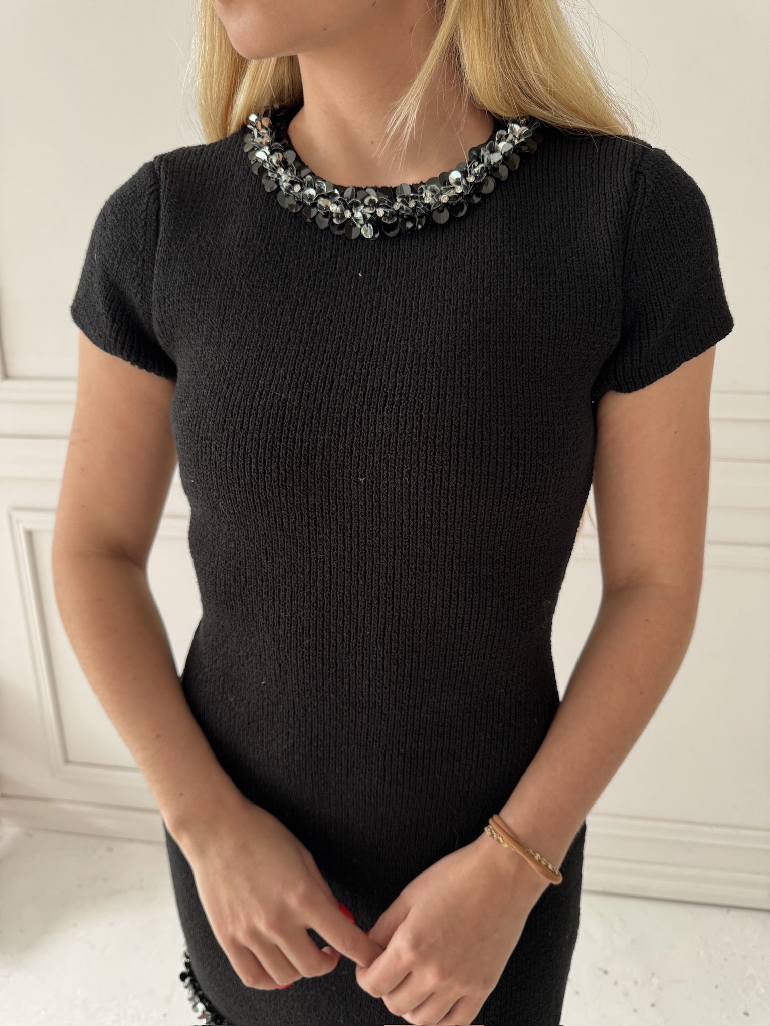 Endless Rose Jewel Trim Knit Mini Dress