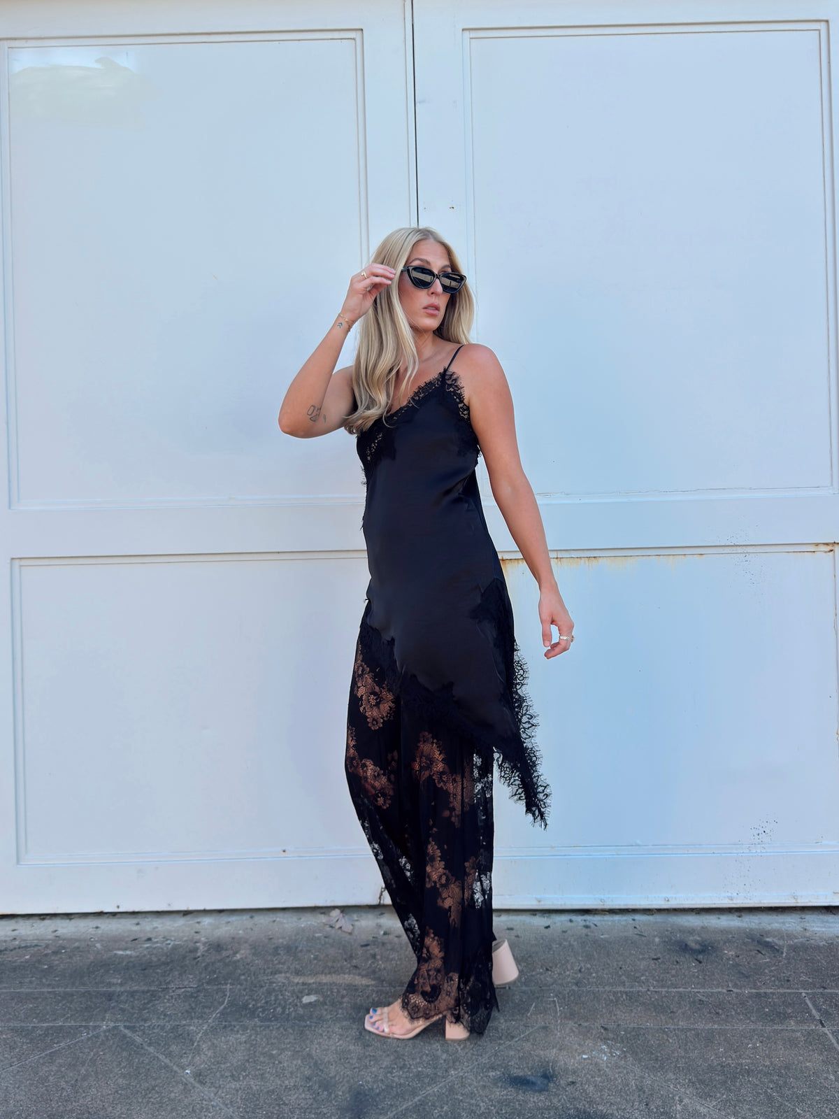 Maia Satin Lace Trim Set - Black