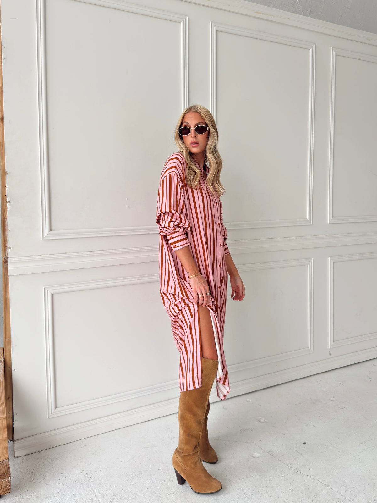 Warren Pink & Brown Midi Dress