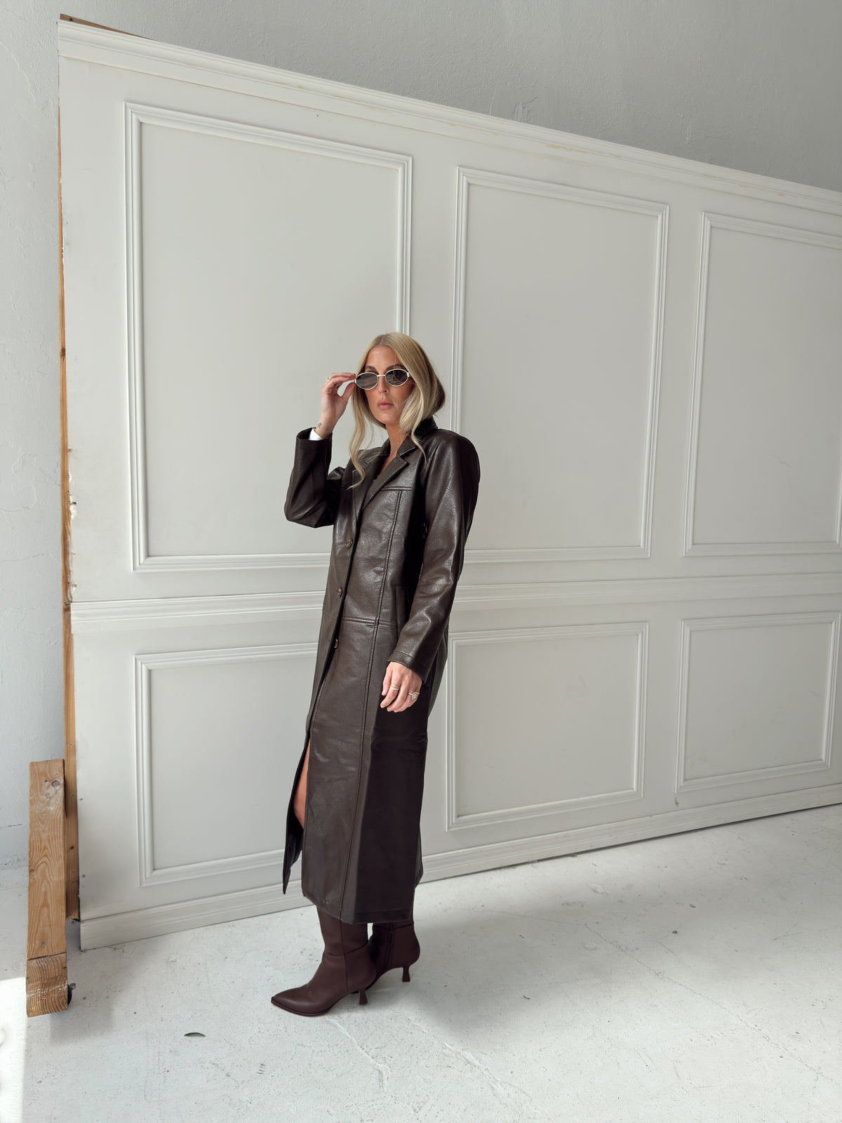Freya Faux Leather Long Coat