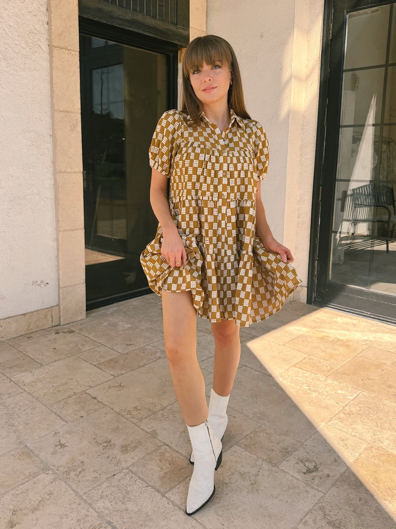 Meet Me in Santorini Button Down Dress - Terracotta Weave