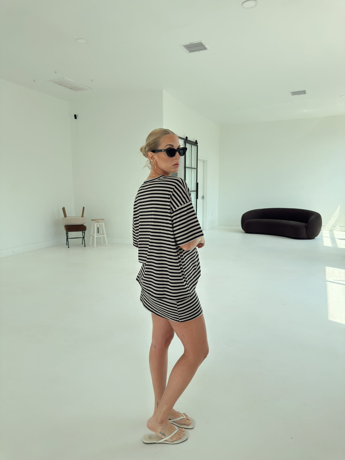 Weekender Stripe Top - Black/Taupe