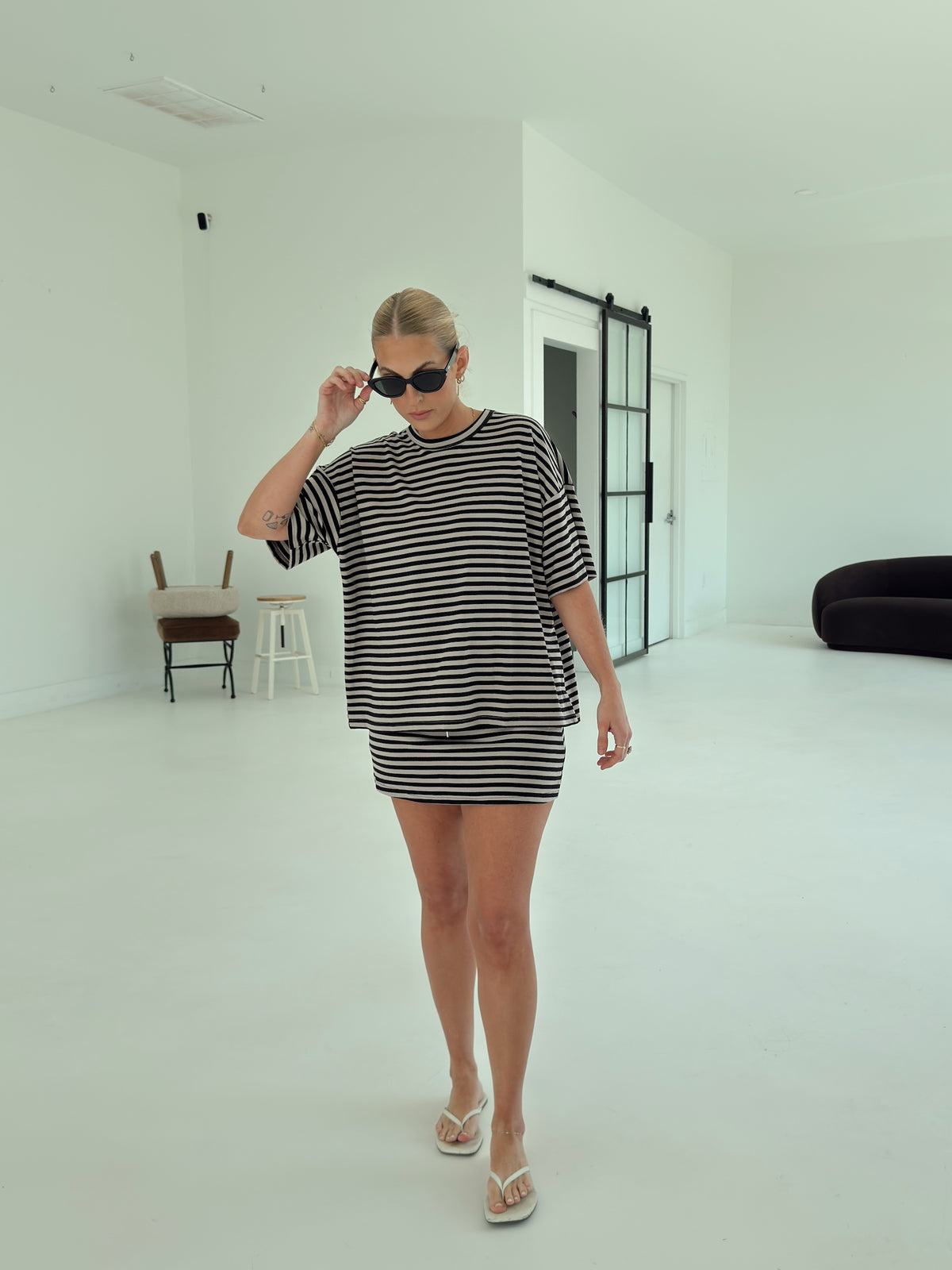 Weekender Stripe Top - Black/Taupe