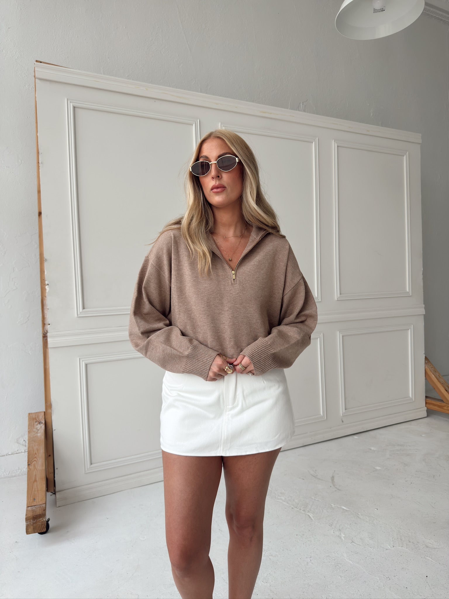 Caitlyn Knit Half-Zip Sweater - Mocha