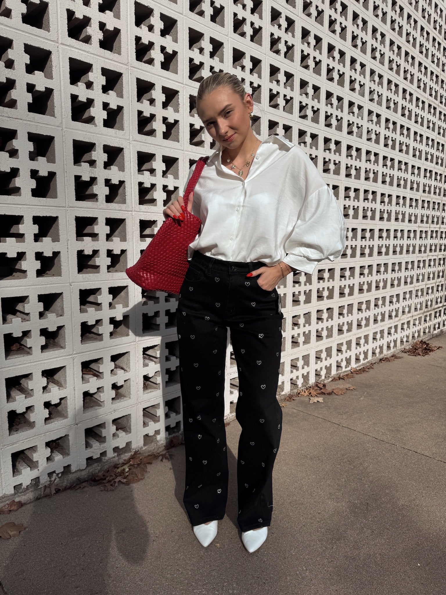 English Factory Rhinestone Heart Jeans