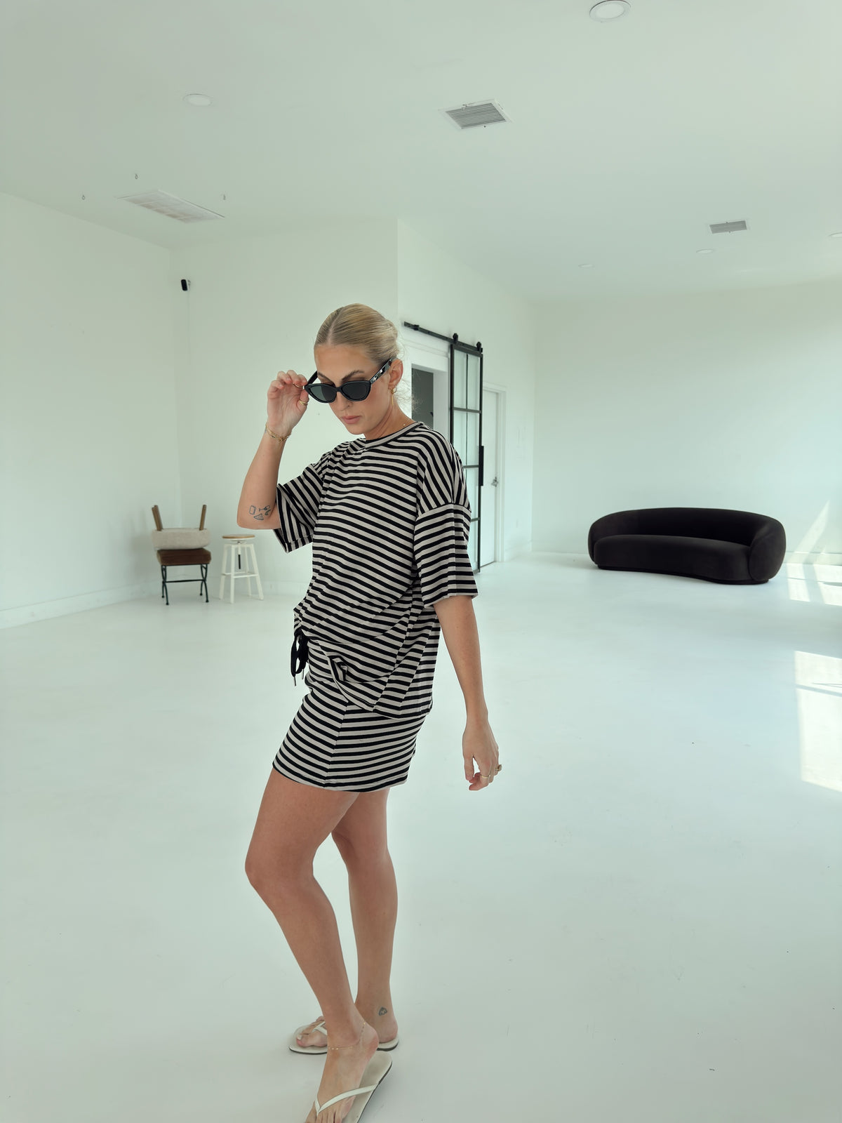 Weekender Stripe Top - Black/Taupe