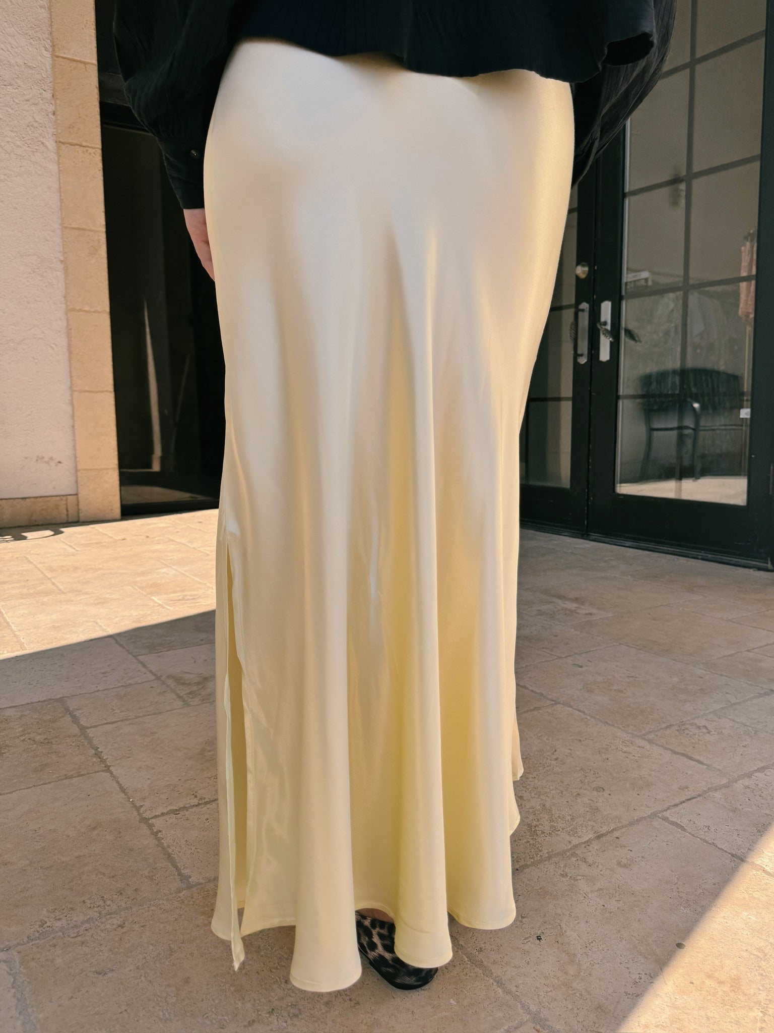 JiJi Pale Yellow Satin Skirt