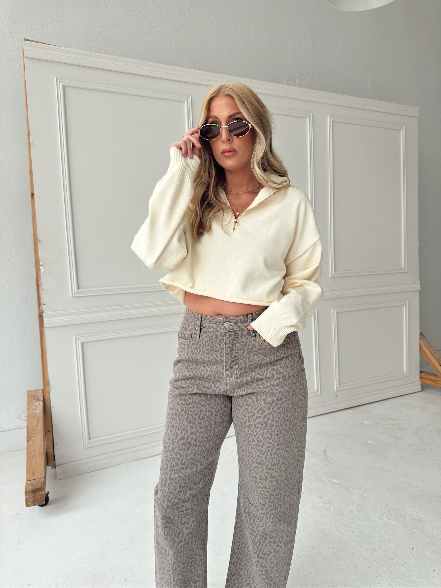 Caitlyn Knit Half-Zip Sweater - Cream