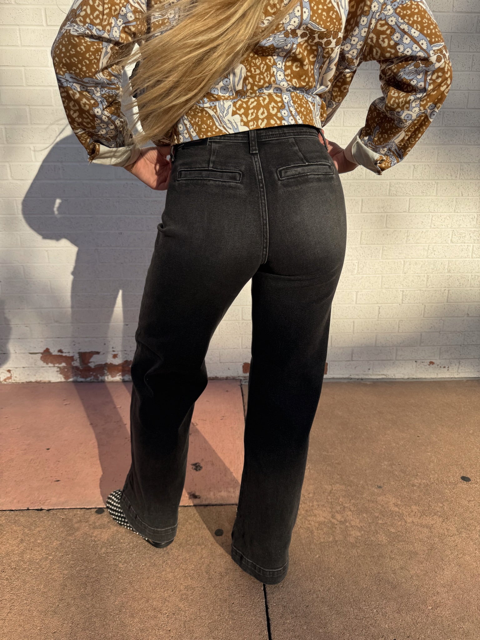 Washed Black Patch Pocket Denim