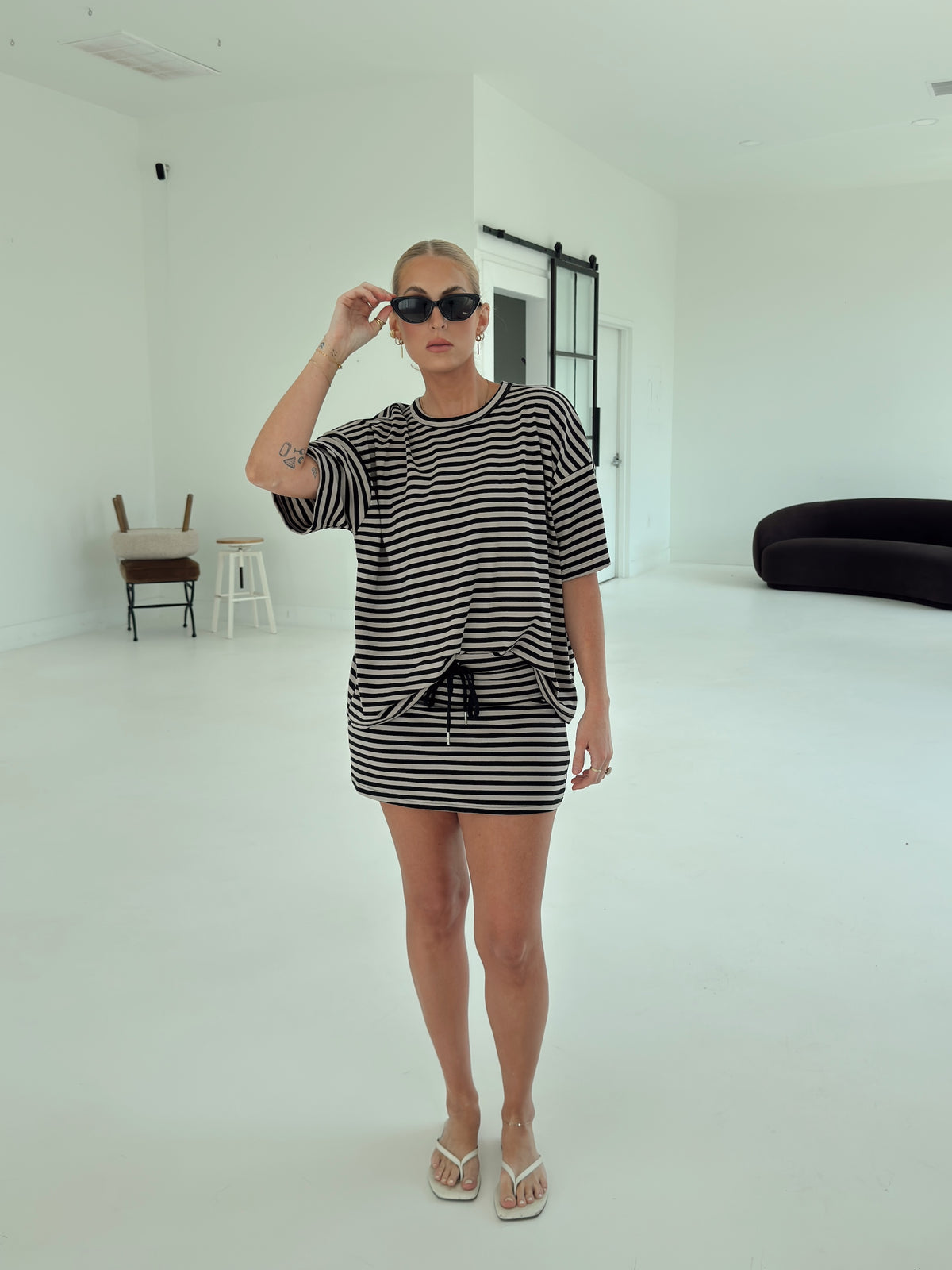 Weekender Stripe Top - Black/Taupe
