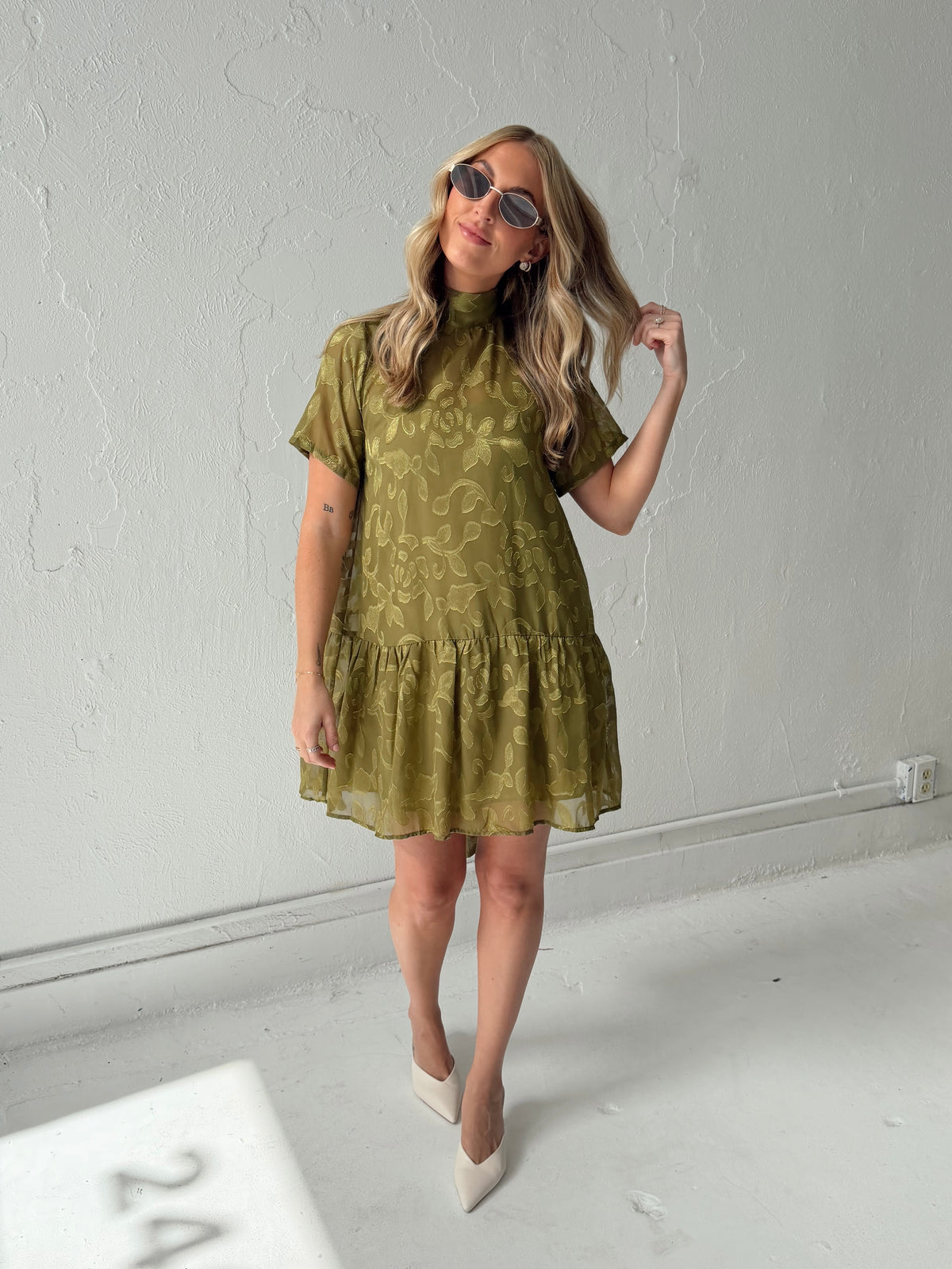 Kelly Floral Mini Dress - Olive