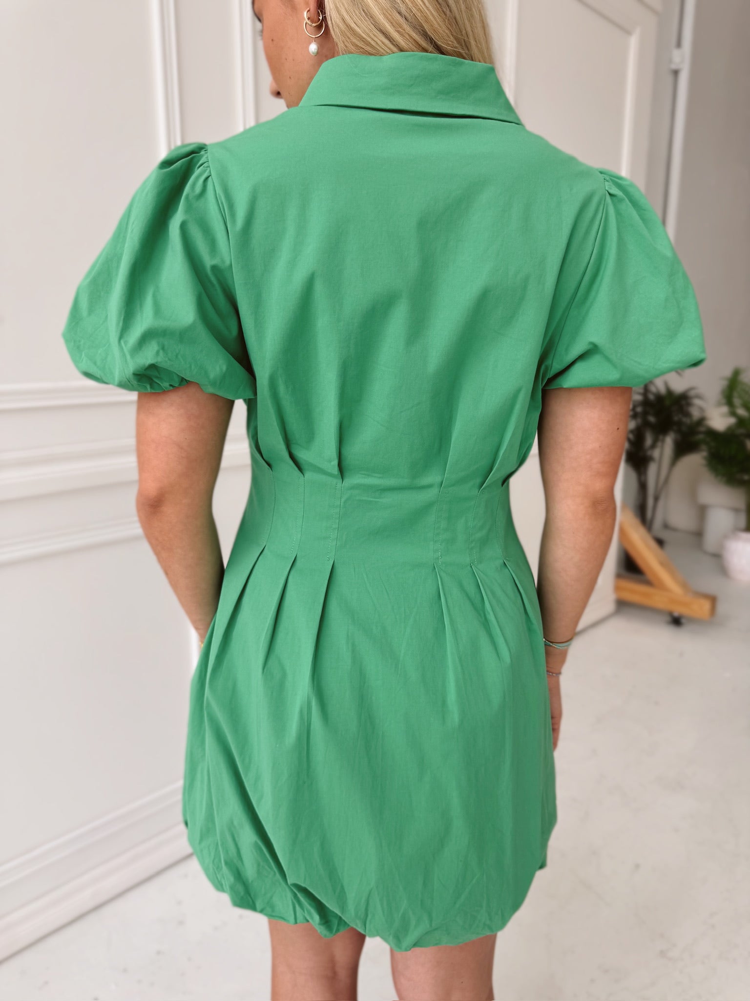 Piper Puff Sleeve Green Mini Dress
