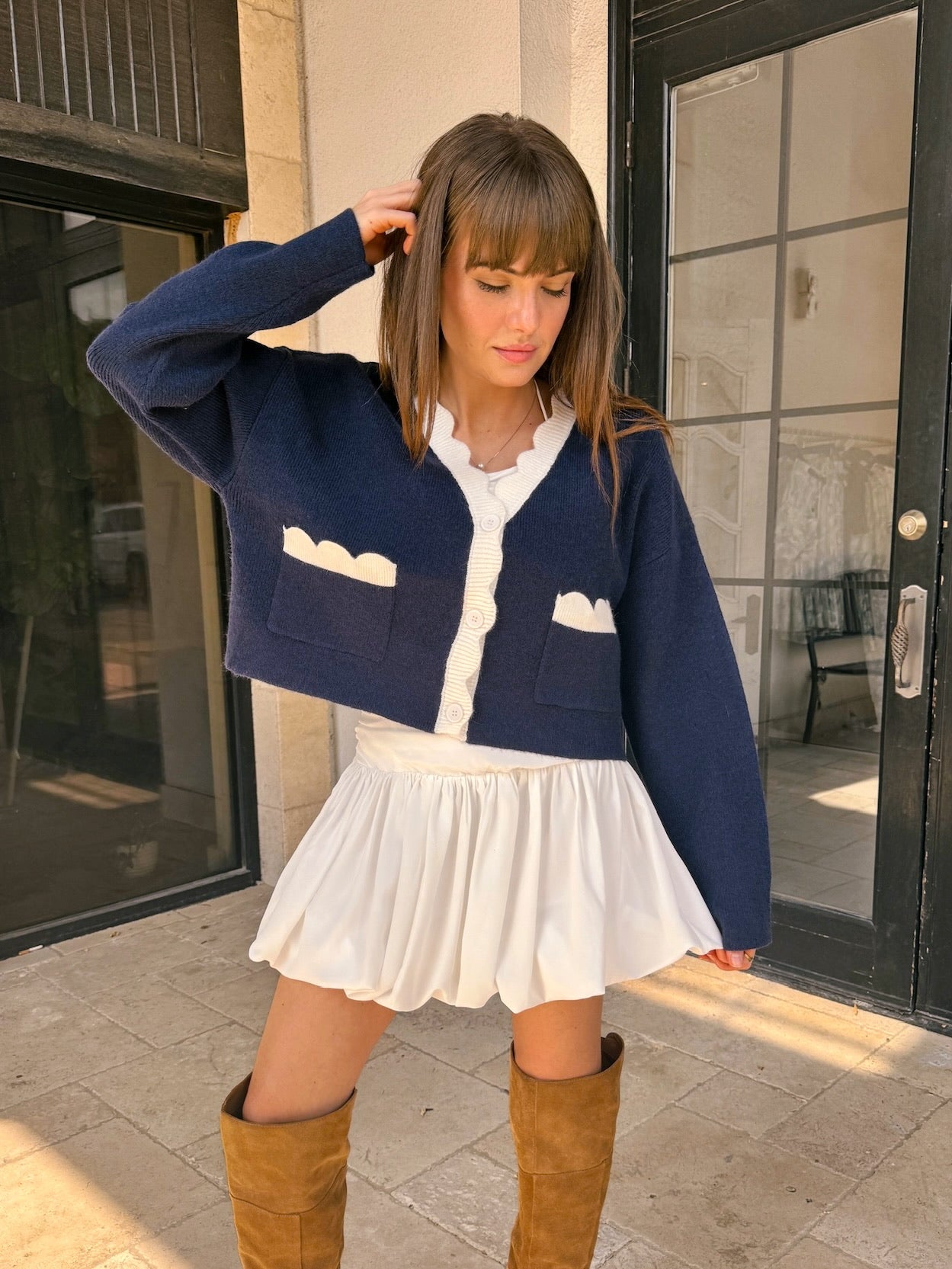 Sweet Scalloped Navy Cardigan