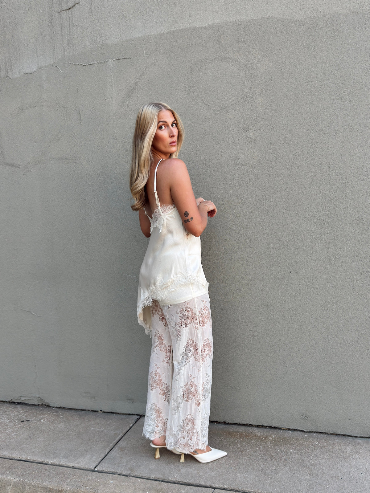 Maia Satin Lace Trim Set - Ivory
