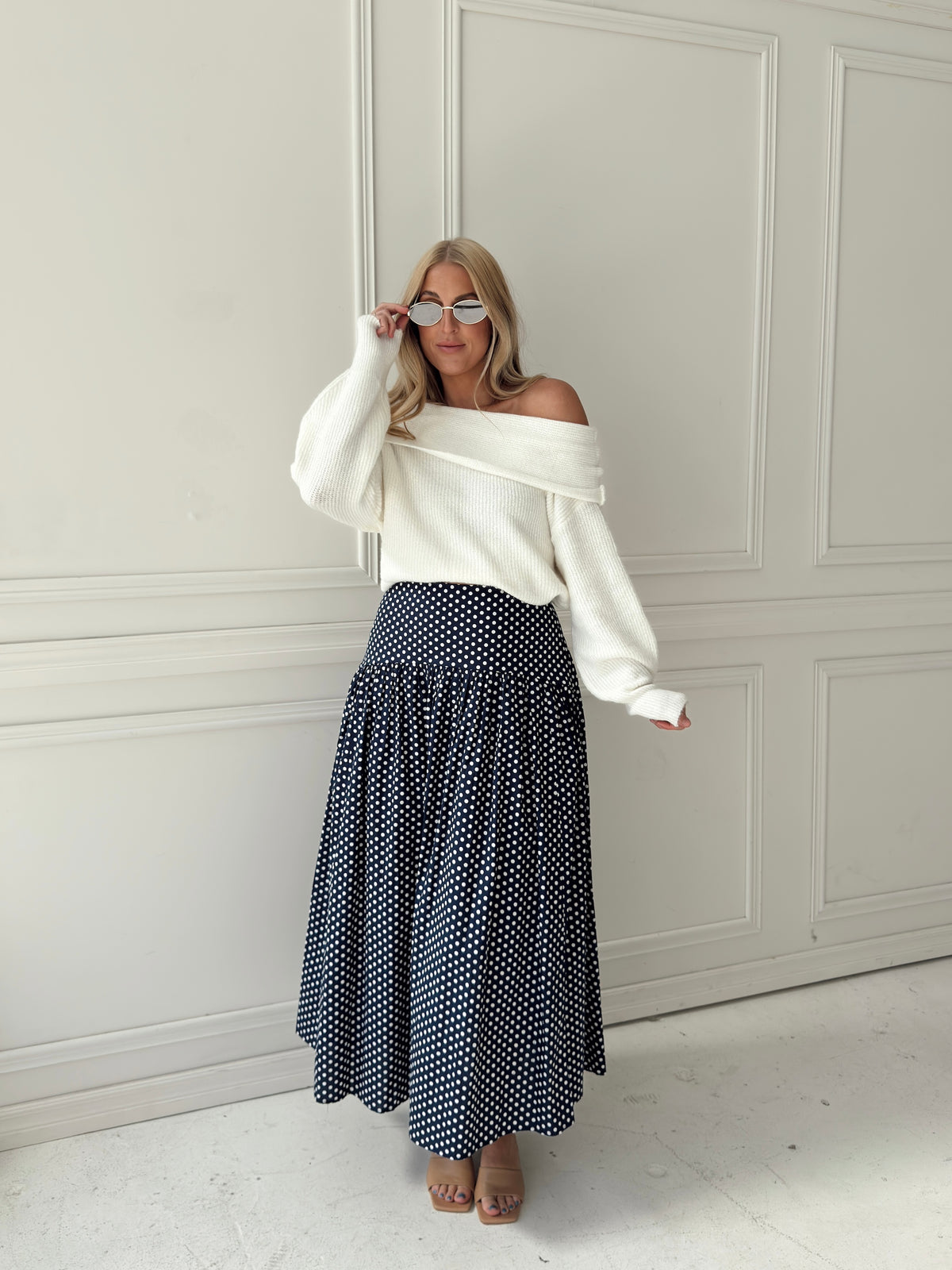 Set Your Sails Polka Dot Skirt - Navy