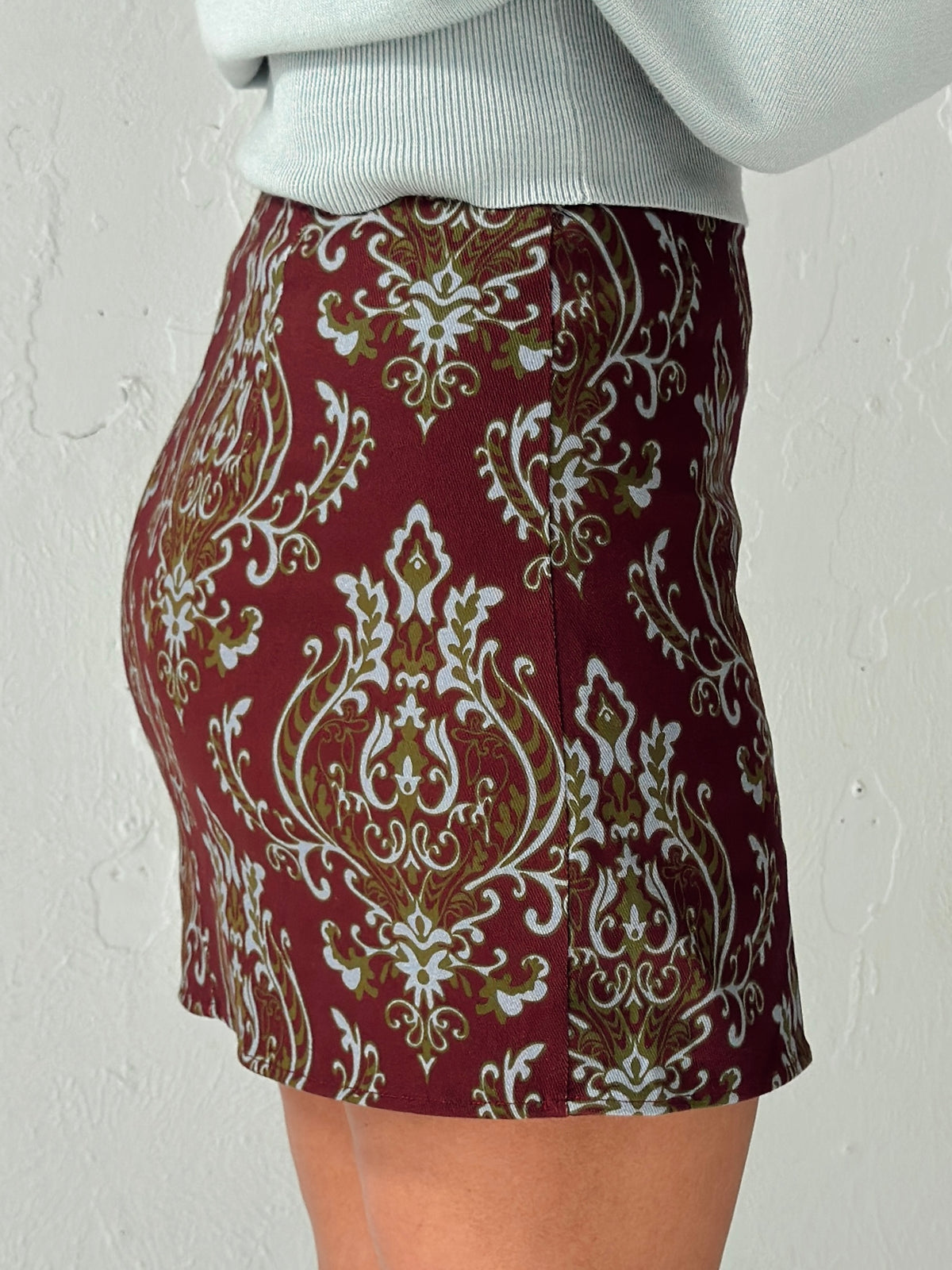 Ari Paisley Print Denim Mini Skirt