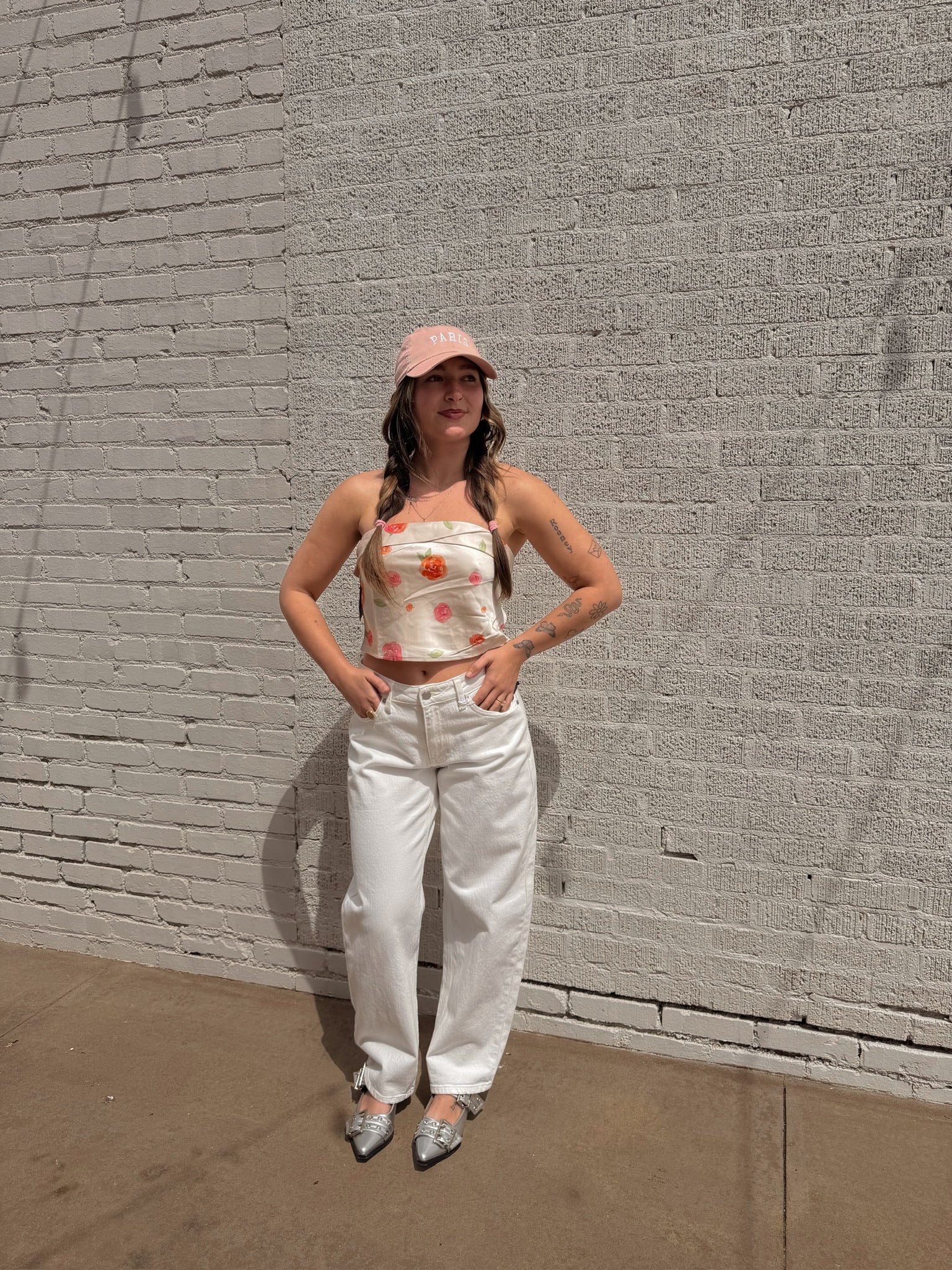 Floral Satin Strapless Top