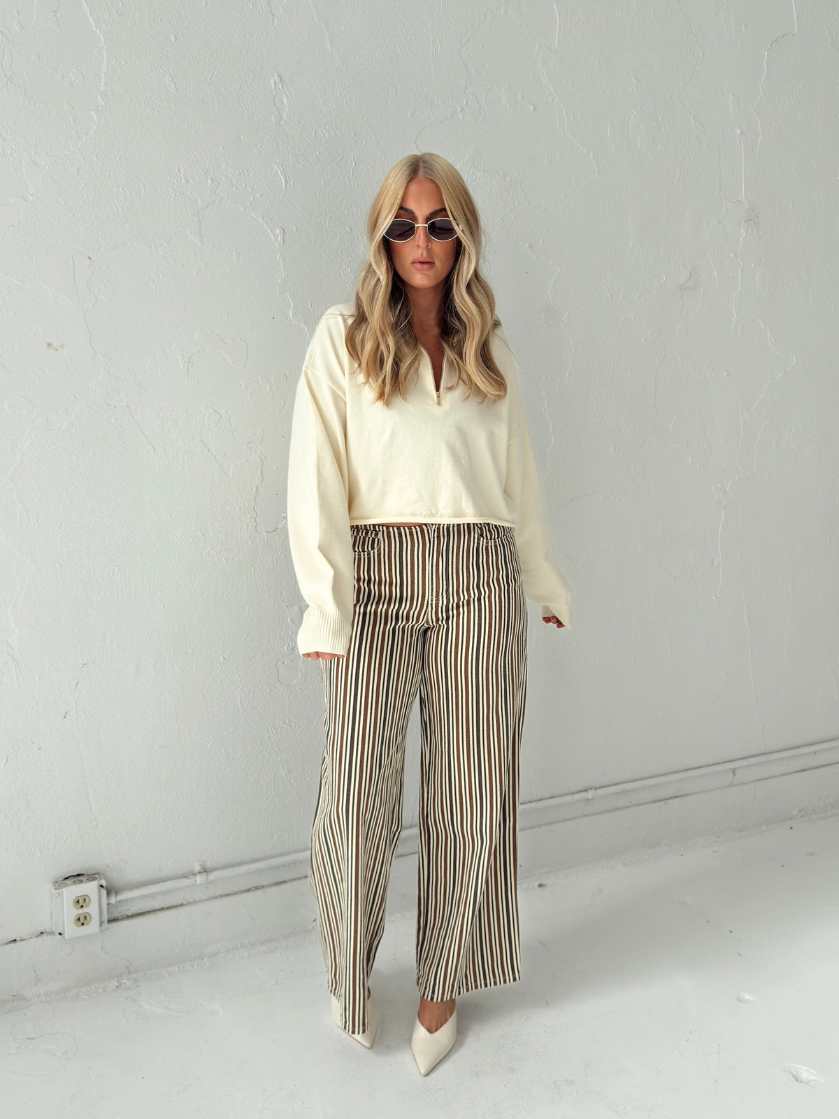 Britt Low Rise Buckle Stripe Pants