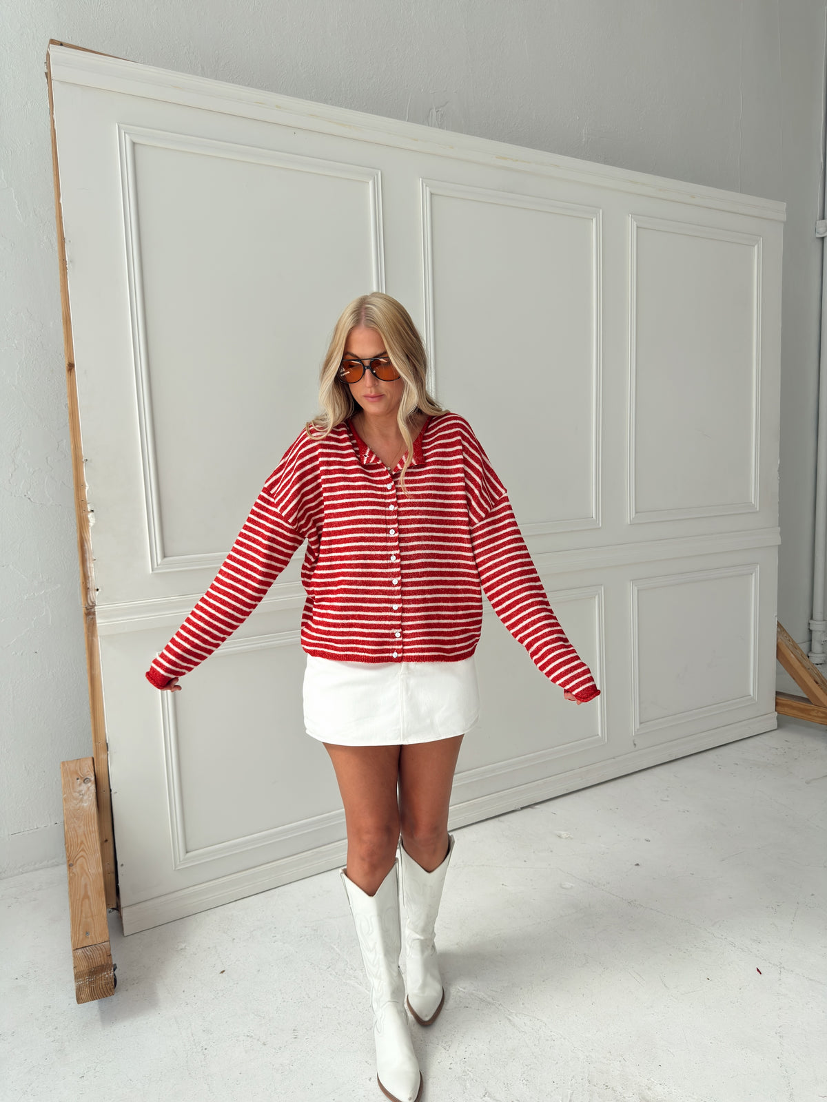 Brynn Striped Cardigan - Red