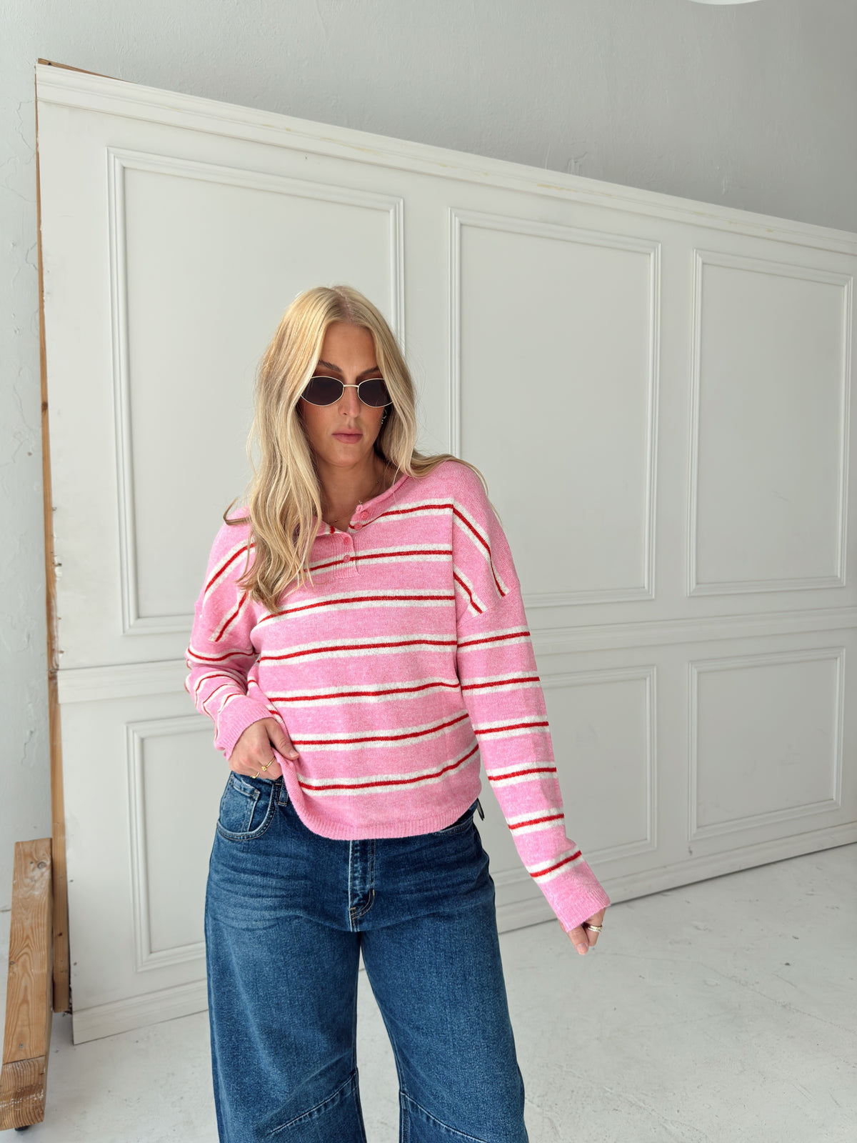 Caroline Cozy Stripe Knit Sweater - Pink