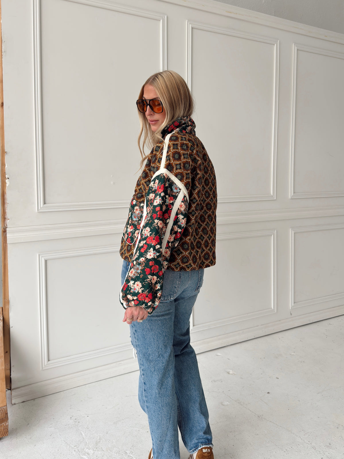 Quinn Quilted Bomber Jacket in Brown