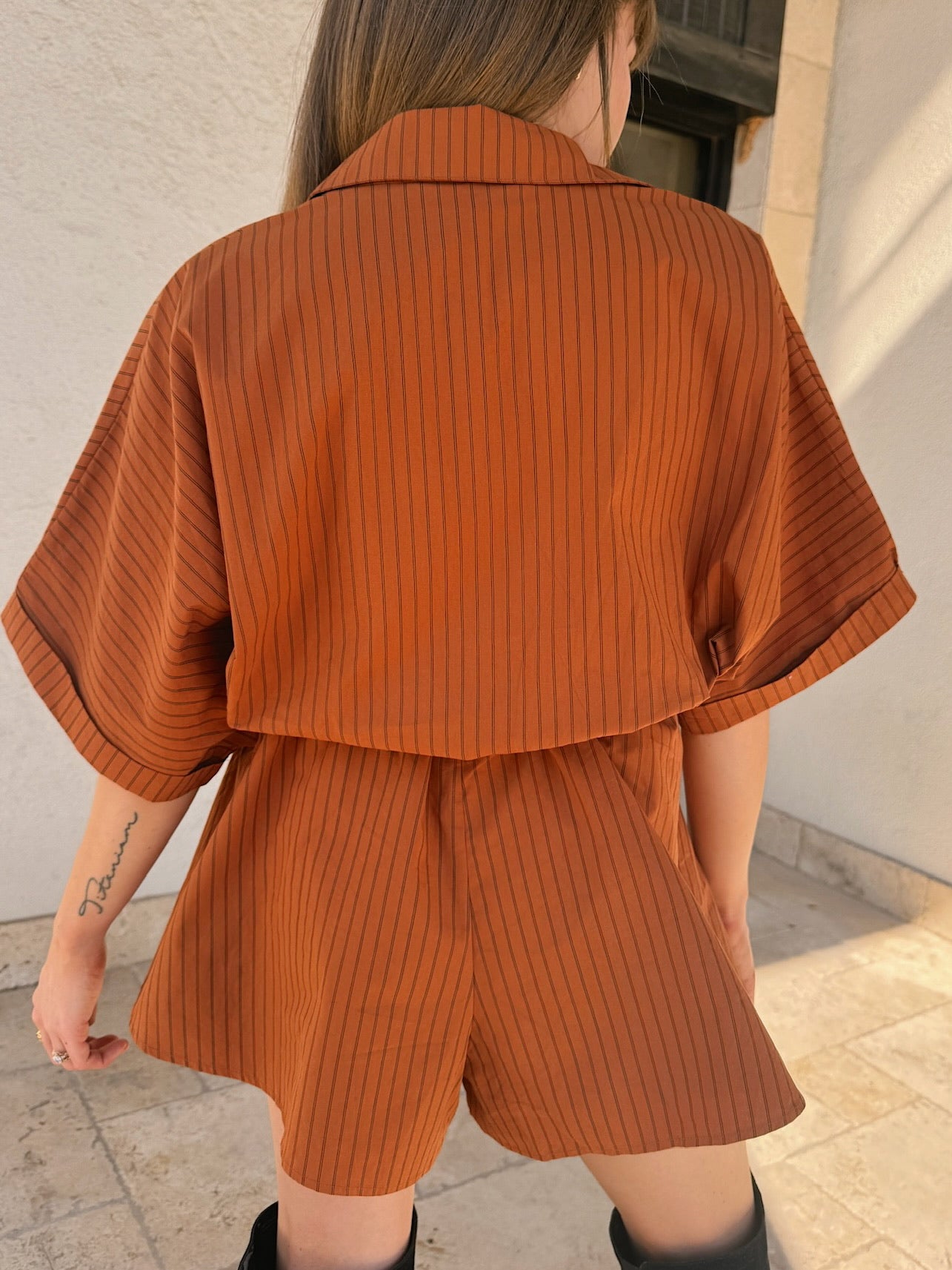Meet Me in Santorini Ridge Romper - Terracotta