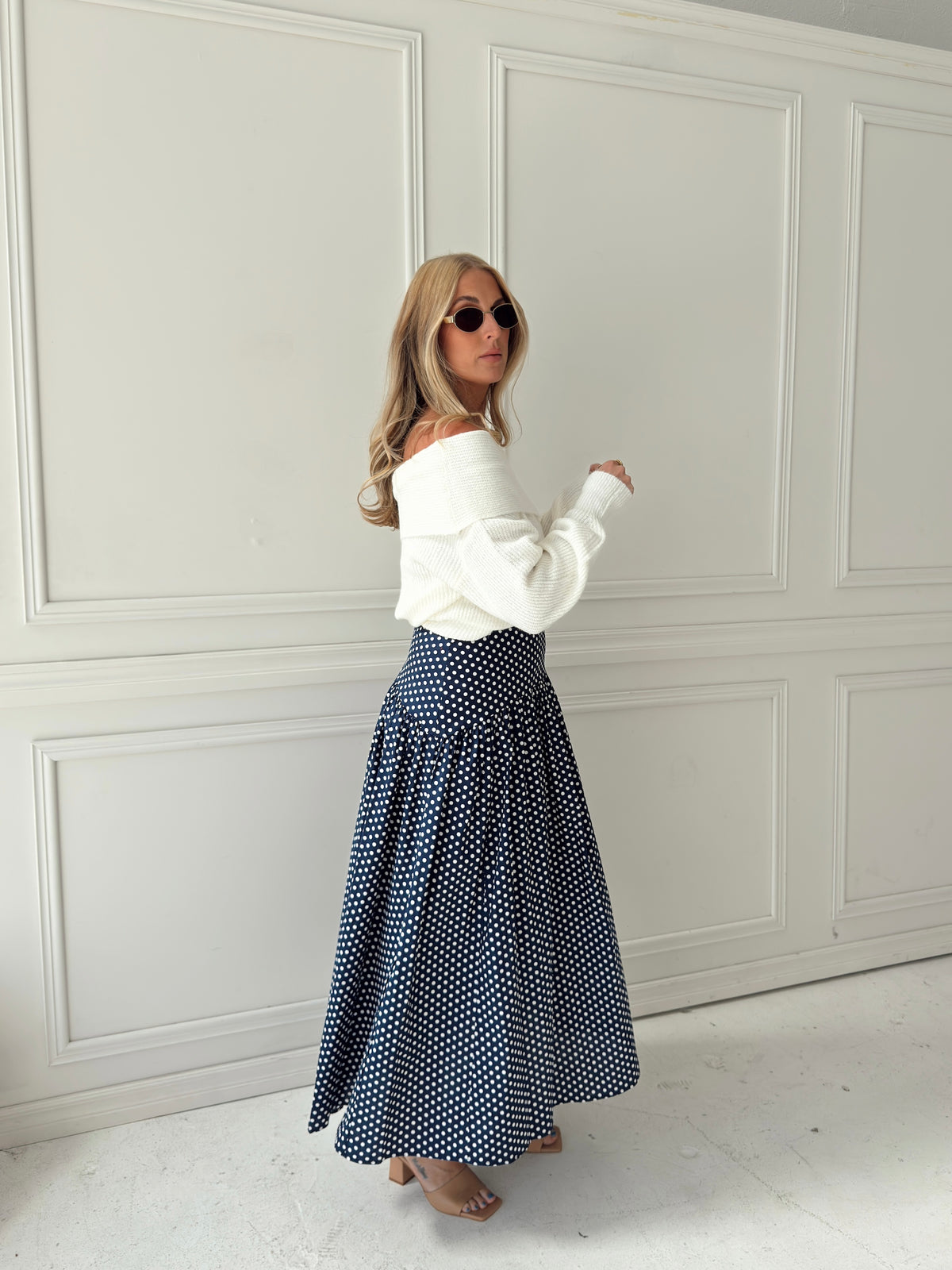 Set Your Sails Polka Dot Skirt - Navy