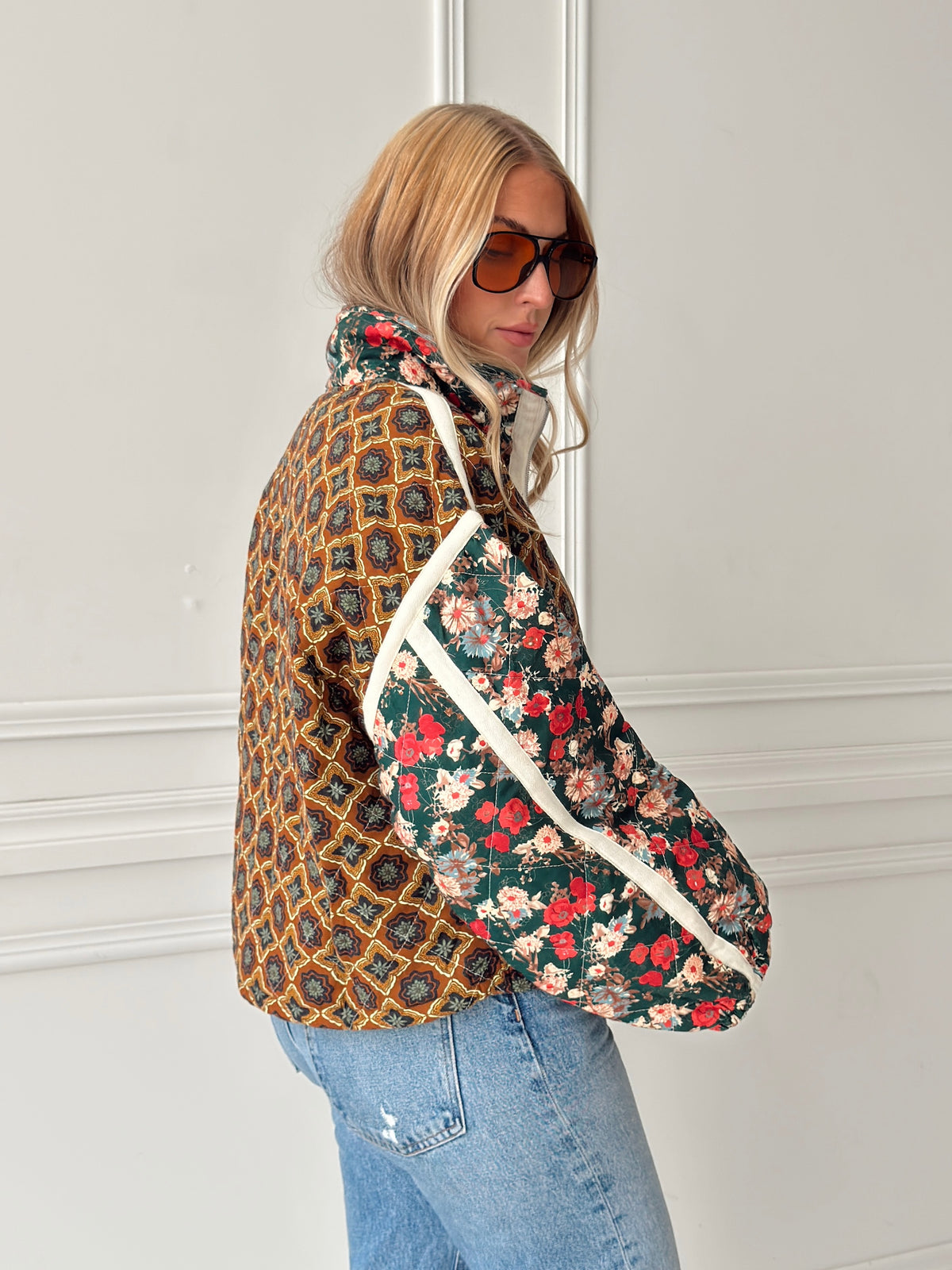 Quinn Quilted Bomber Jacket in Brown
