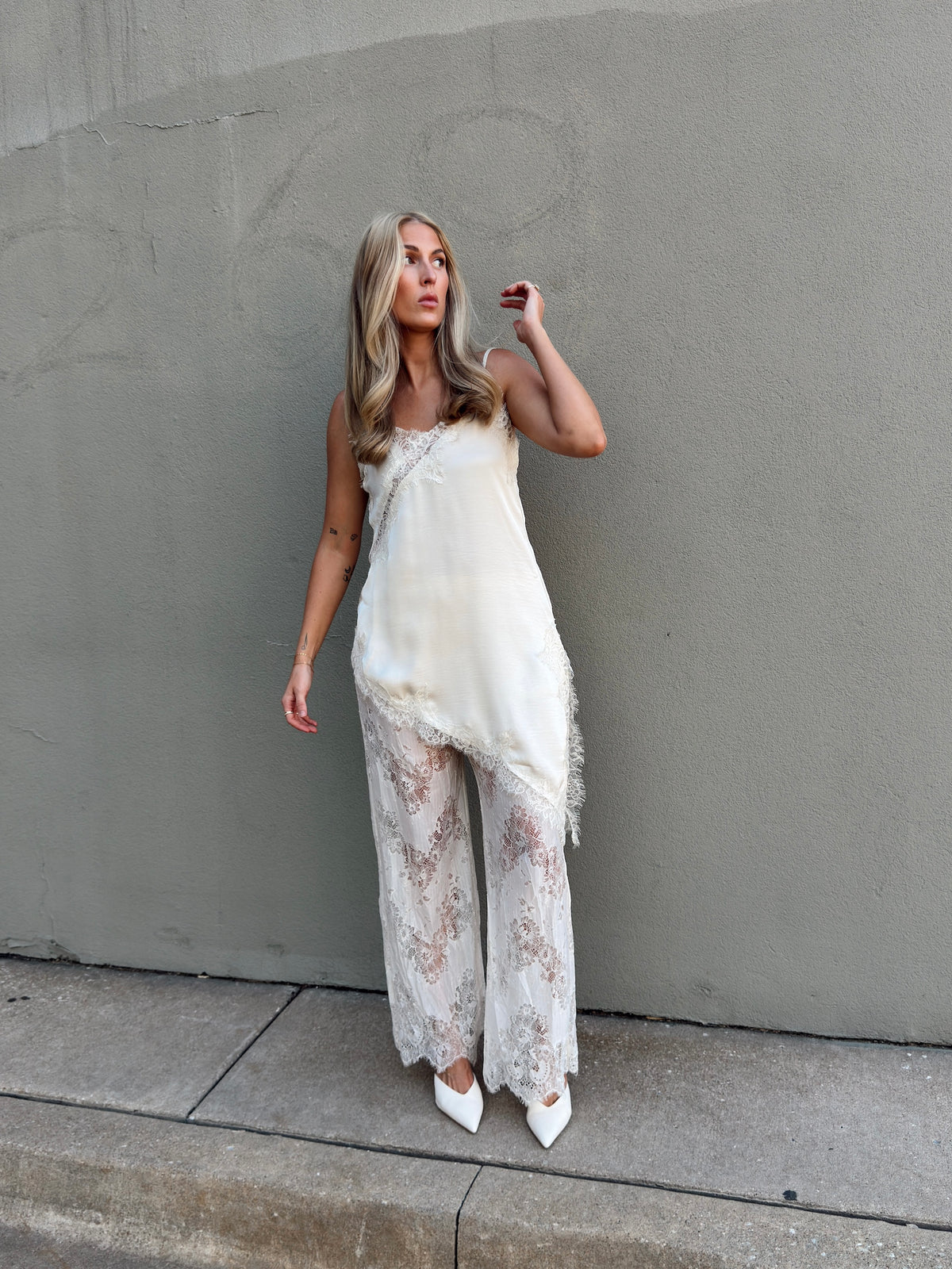 Maia Satin Lace Trim Set - Ivory