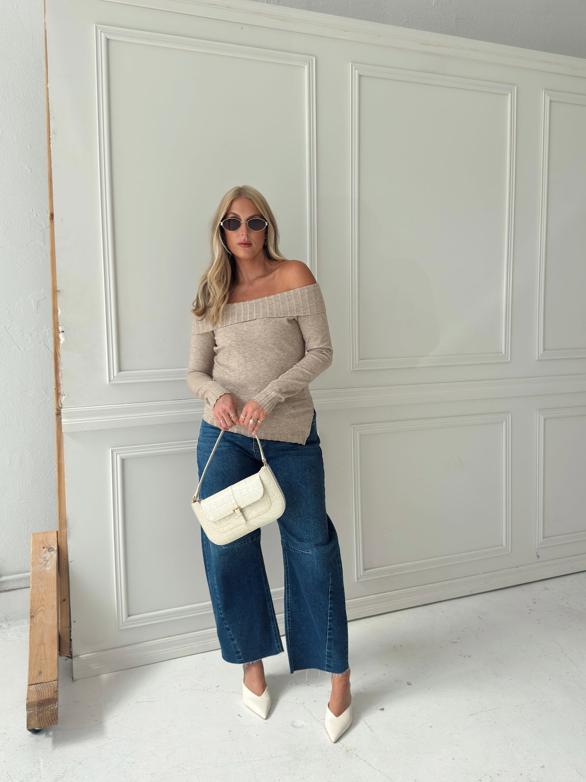 Charlotte Foldover Knit Sweater - Oatmeal