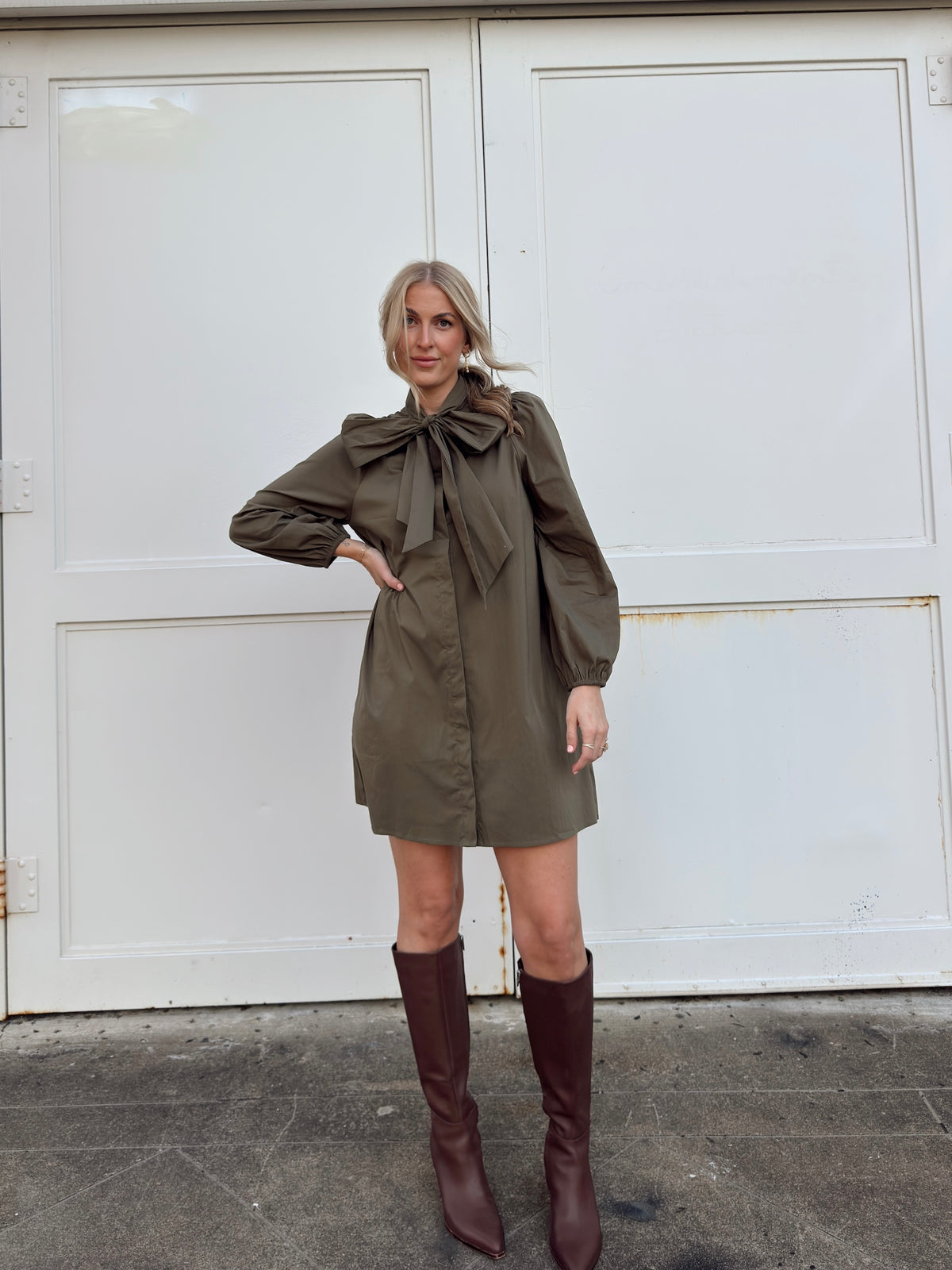 Thelma Olive Tie Neck Dress