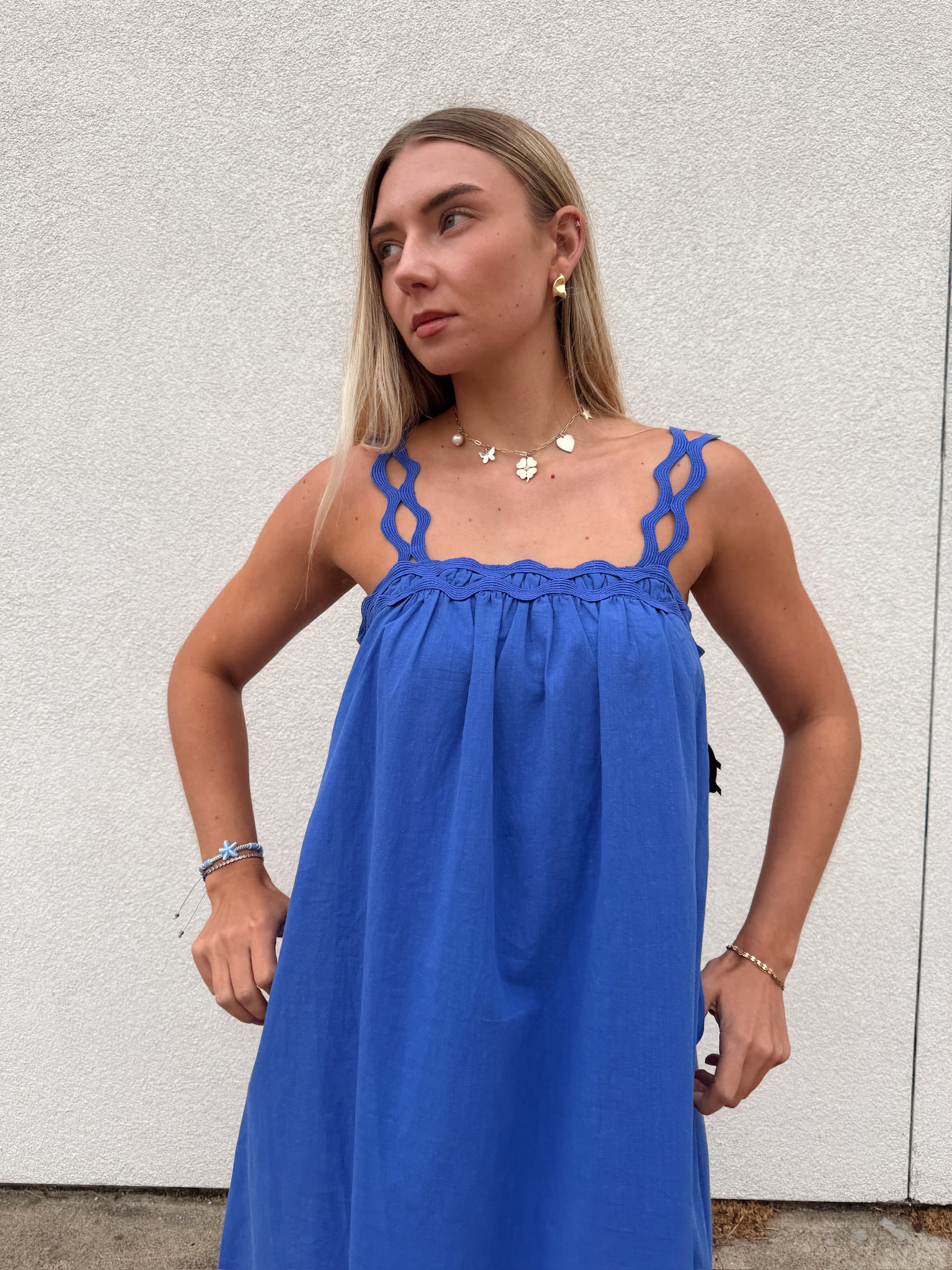 Jamie Blue Scallop Strap Midi Dress