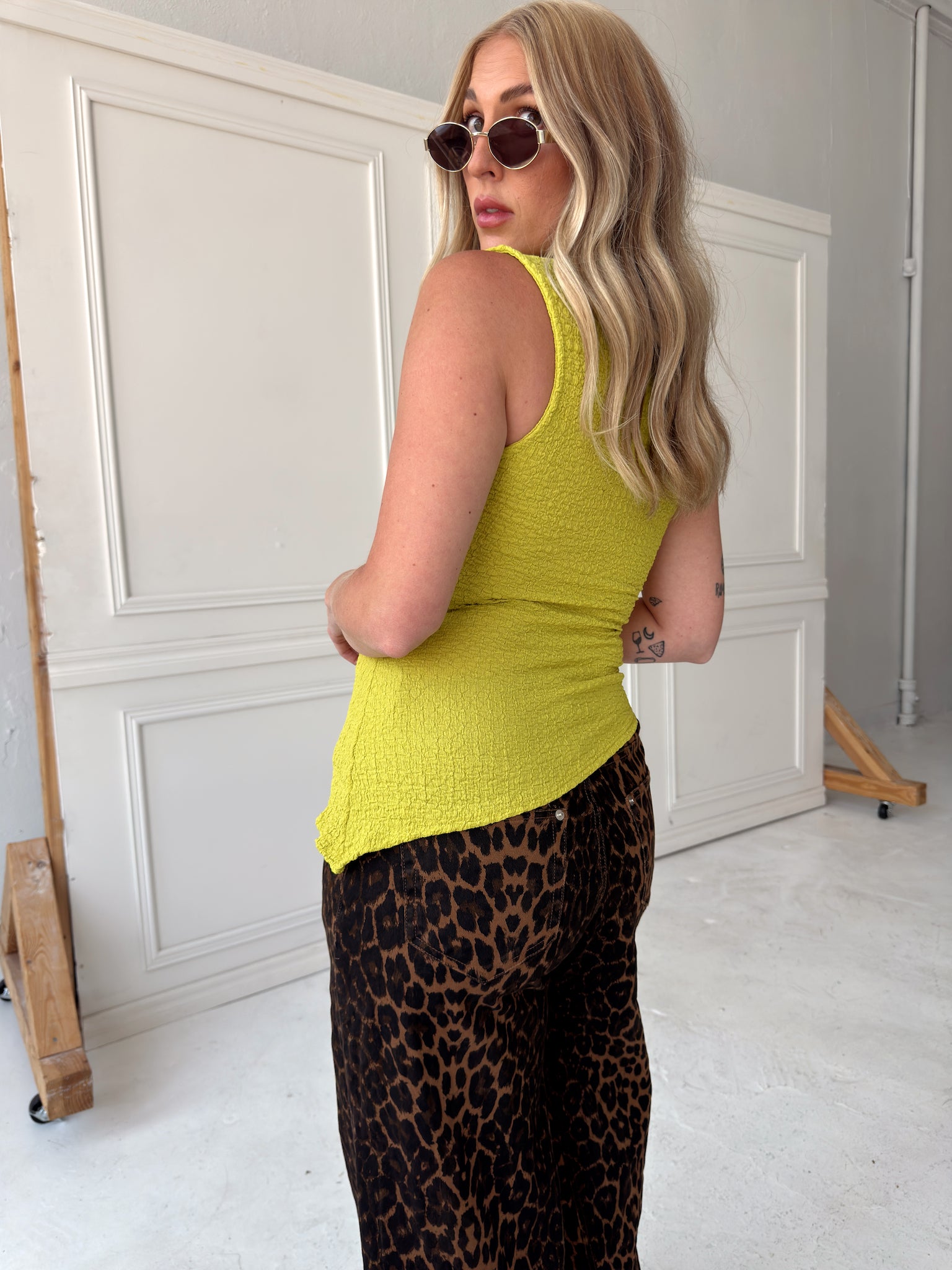 Ginny Asymmetrical Mock Neck - Chartreuse