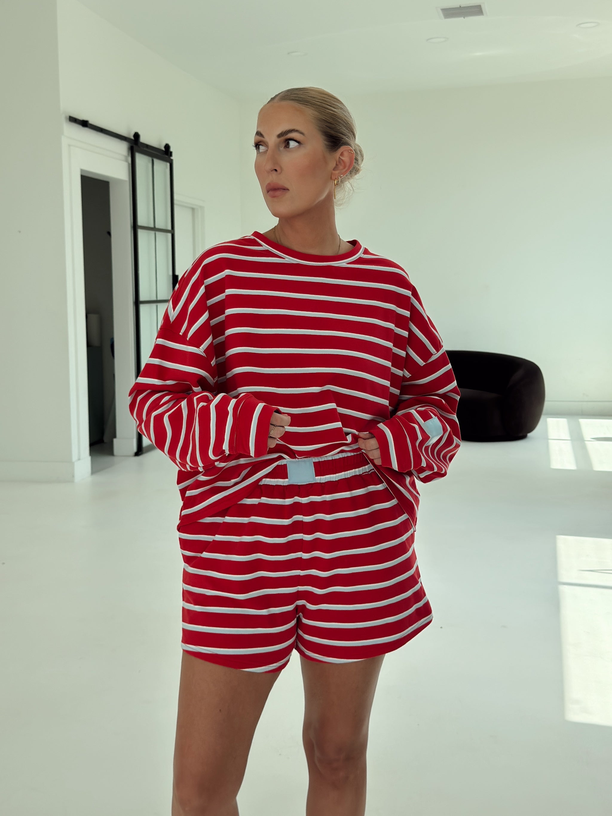 Crosby Stripe Long Sleeve - Tomato and Baby Blue