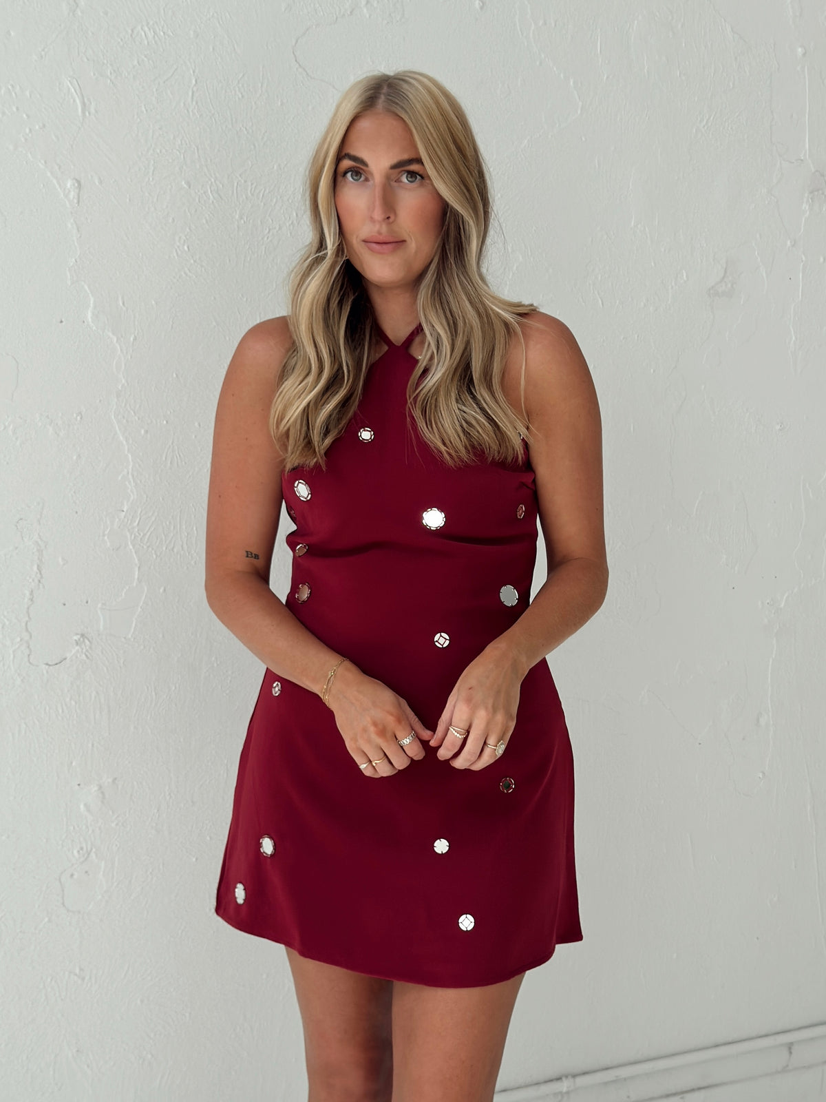 Jewel Crimson Embellished Mini Dress