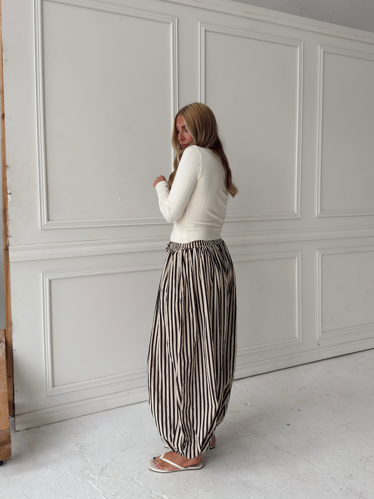 Michaela Stripe Balloon Pant - Brown