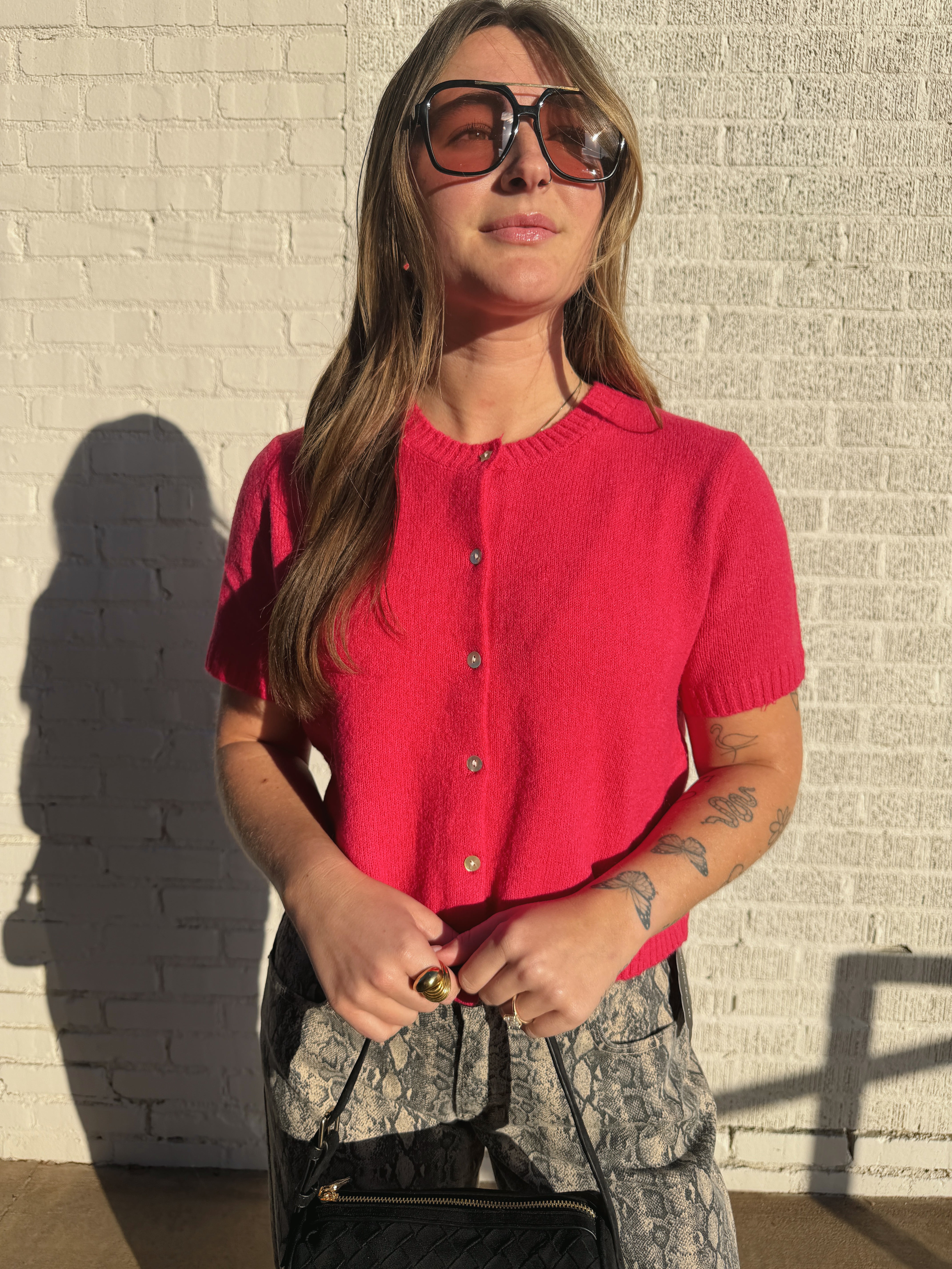 Jayden Button Up Cardigan - Red