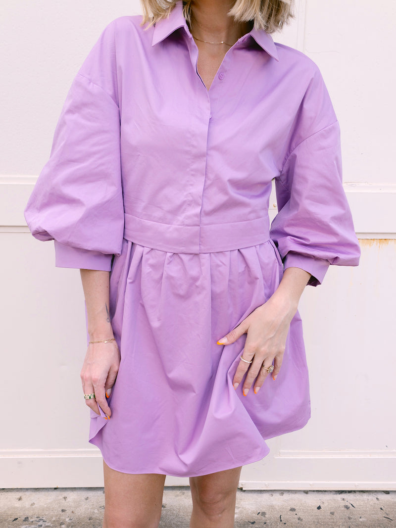 English Factory Lilac Puff Sleeve Shirt Dress