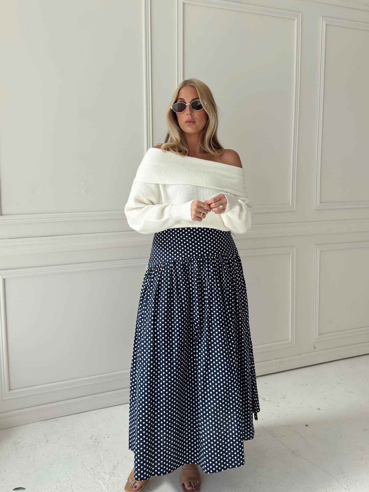 Set Your Sails Polka Dot Skirt - Navy