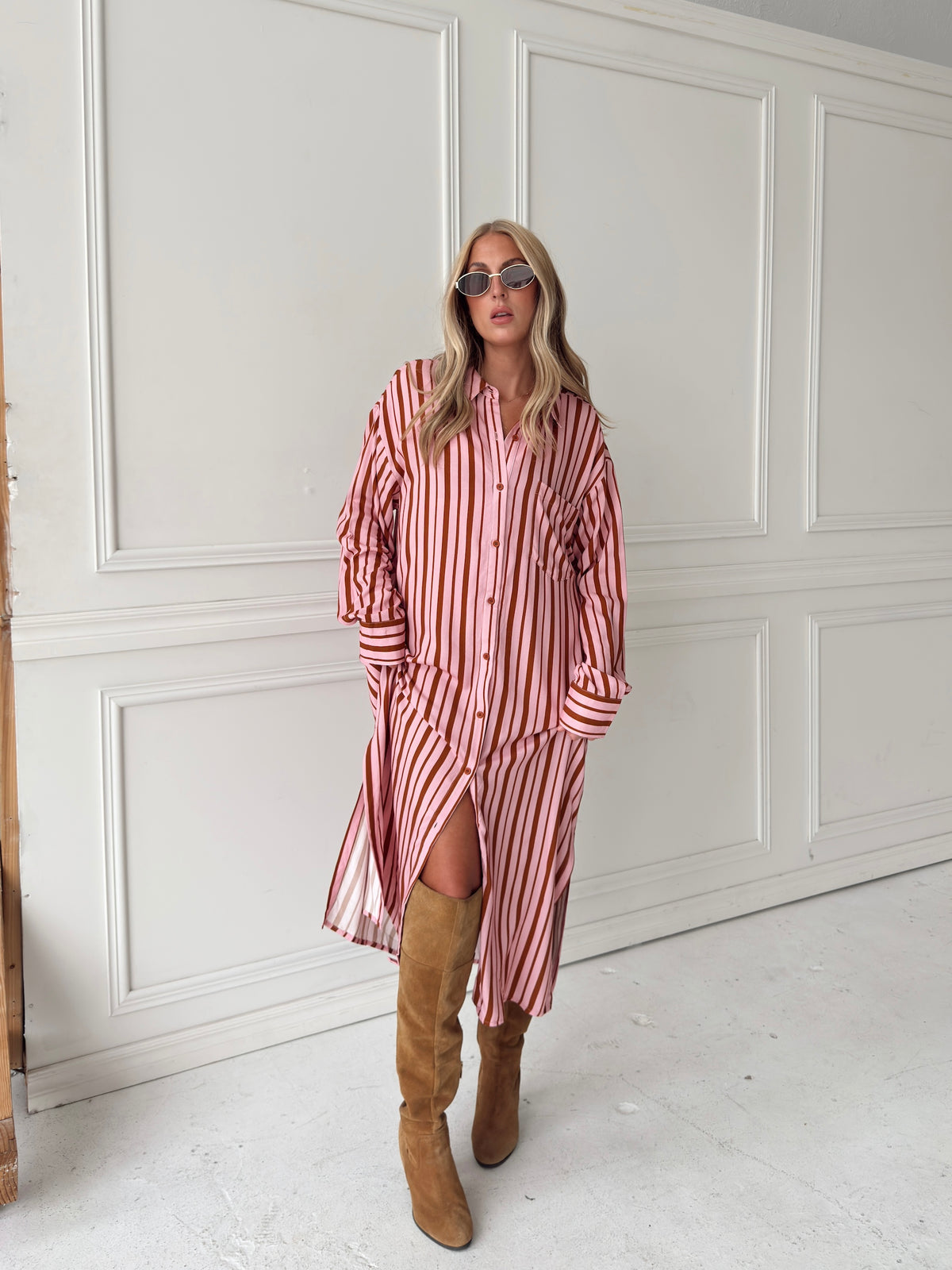 Warren Pink & Brown Midi Dress