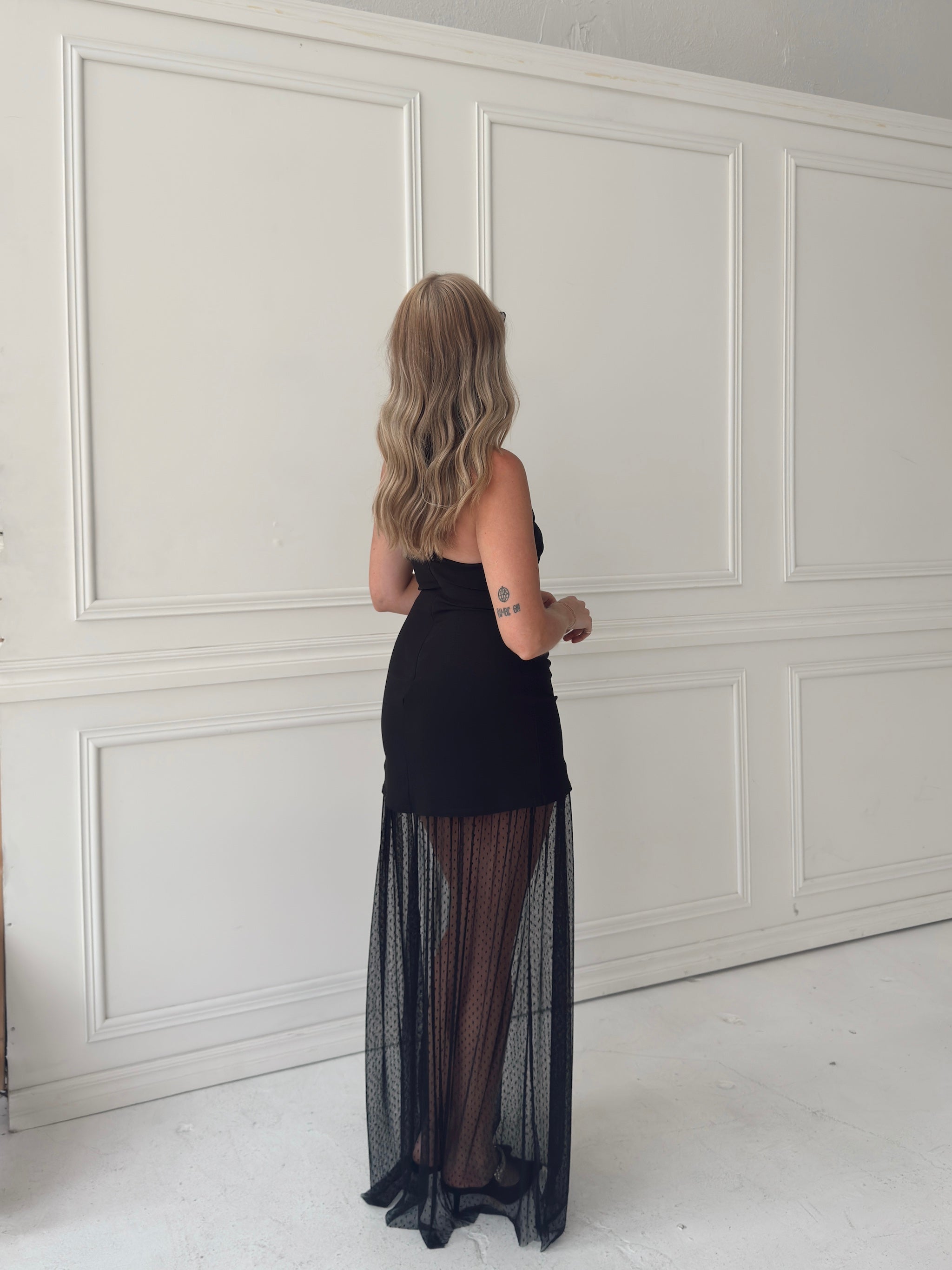 Melissa Strapless Mesh Maxi Dress - Black